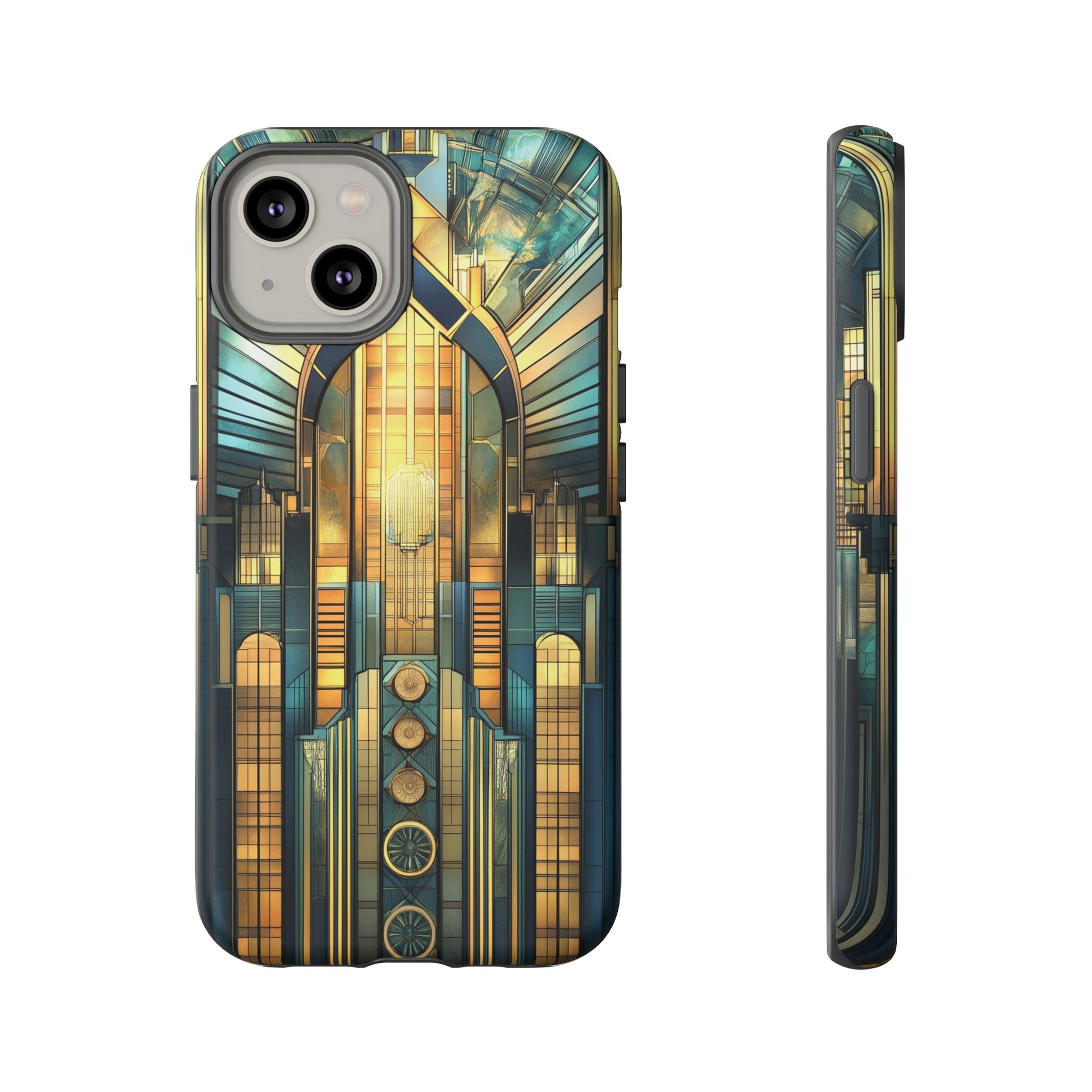 Phone Case Art Deco City Frank Lloyd Wright Teal Gold Protective Covers, Stylish Accessories, Great Gatsby Noir Nouveau iPhone 14 15 16 Pro