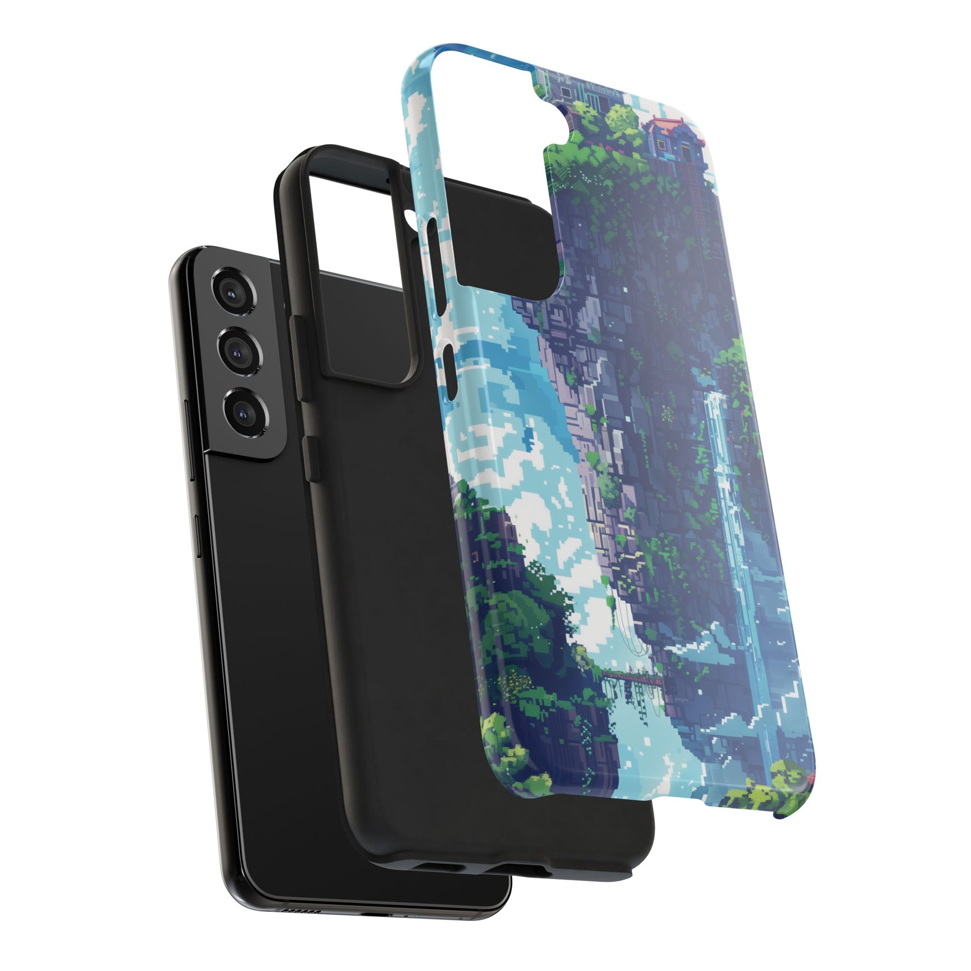 Pixel Art Video Game Landscapes Phone Case, Retro Gaming Pixelated Design, Geeky Gamer Phone Cover, Unique Video Game Art Accessories