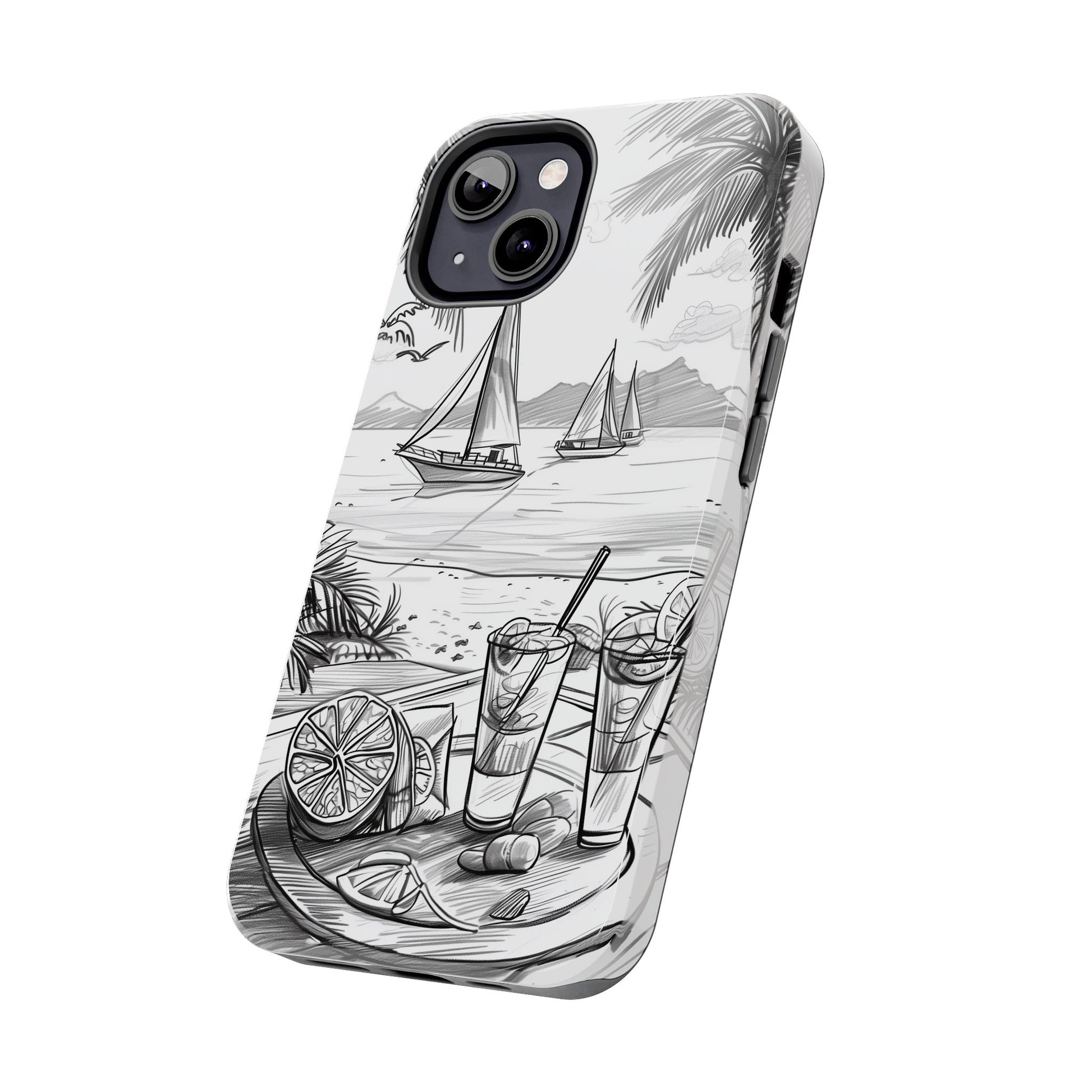 Beach Vibes Phone Case: Hand-Drawn Tiki Drinks & Tropical Paradise Design