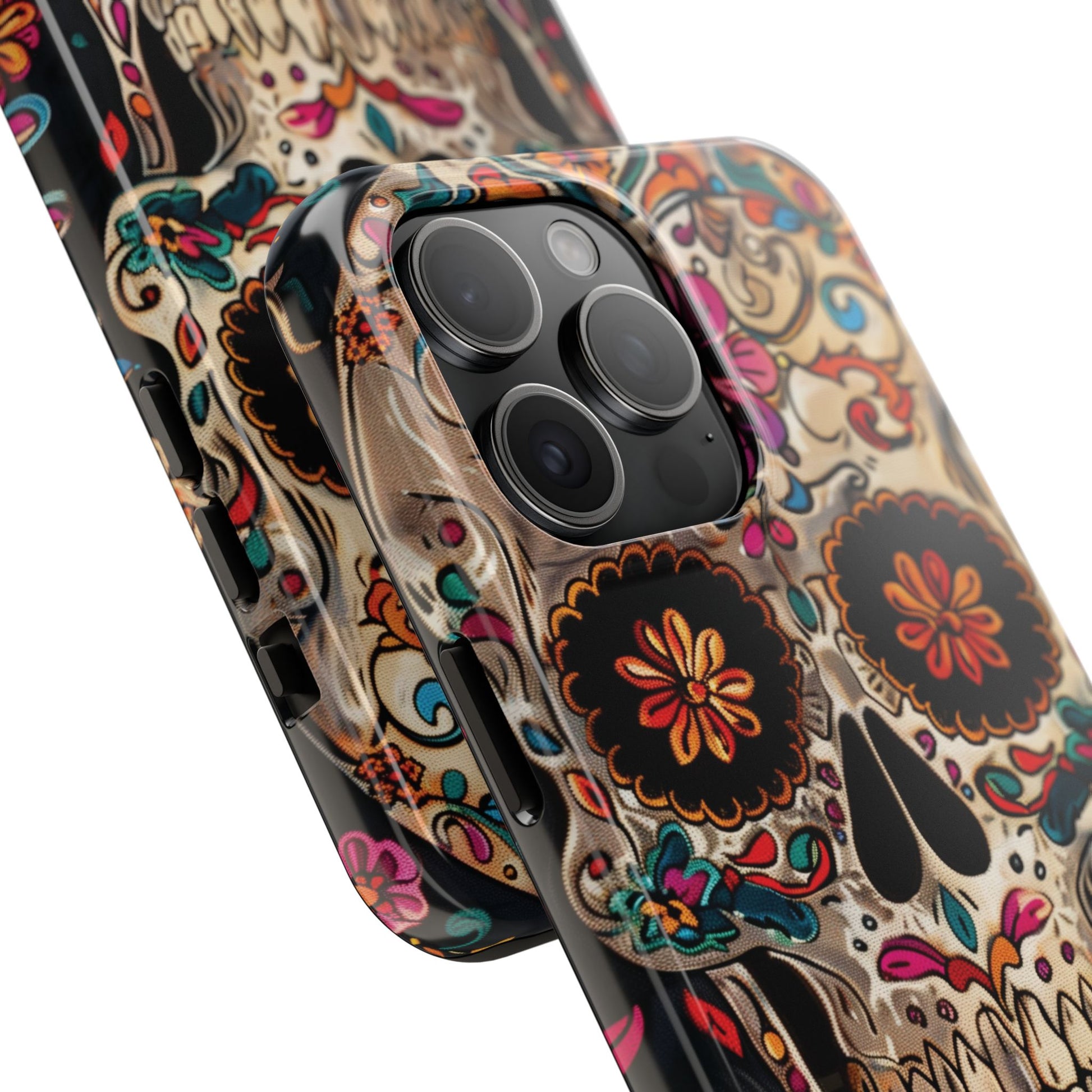 Sugar Skull Phone Case Flowers and Skeletons, Halloween Cottagecore Day of the Dead, Dia de Los Muertos Gothic, iPhone 15 Spooky Case