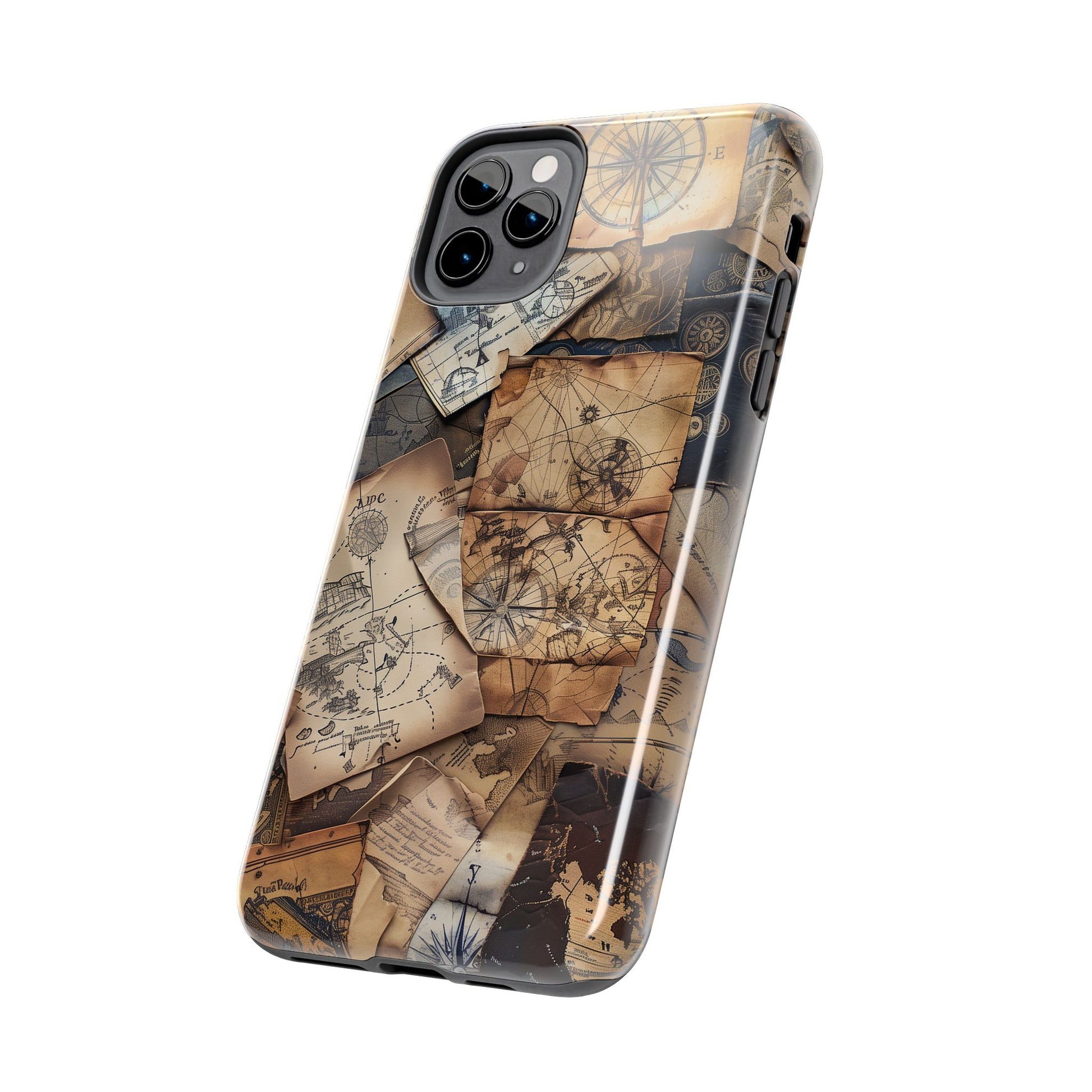 Double Layer Adventure Phone Case - Protective Phone Case Vintage Map and Compass Design - Dual Layer Case with Map Print