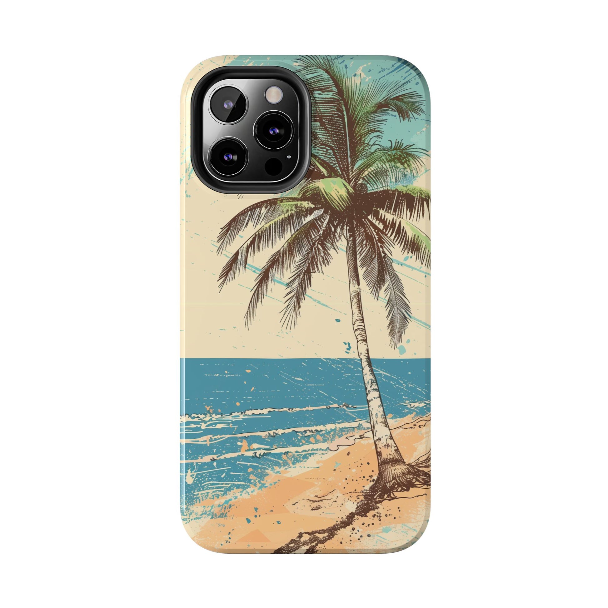 Retro Beach Scene Phone Case, Vintage Tropical Ocean iPhone Case, Summer Beach Phone Cover for iPhone, iphone 15 pro max