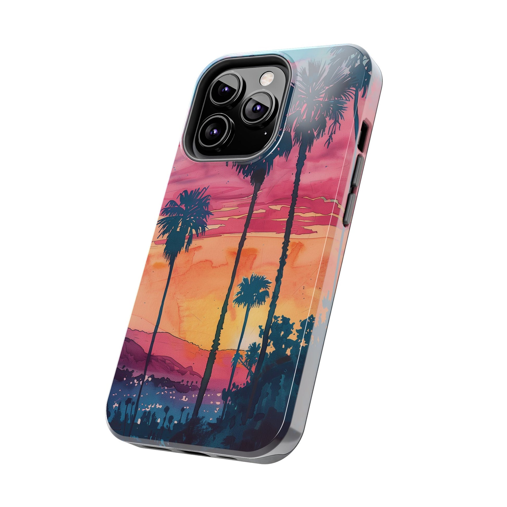 Los Angeles Sunset iPhone Case, Golden Hour Scenic View, Hollywood Hills Sunset Phone Case, Palm Trees Phone Case, iphone 15 pro max case