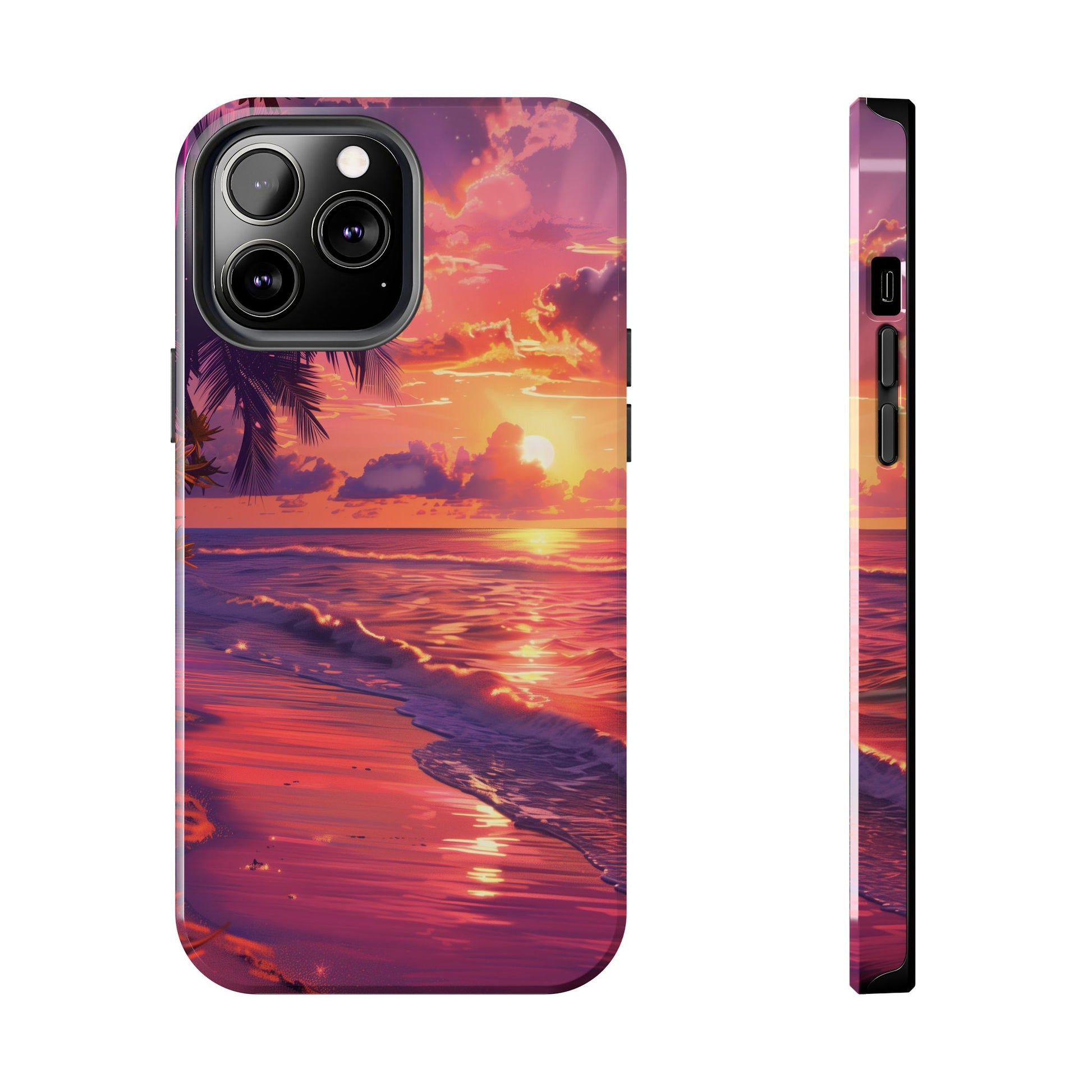 Tough Beach Scene Sunrise - Durable Case Lisa Frank Inspired Beach Art - Vibrant Beach Design - Colorful Phone Case for Beach Lovers