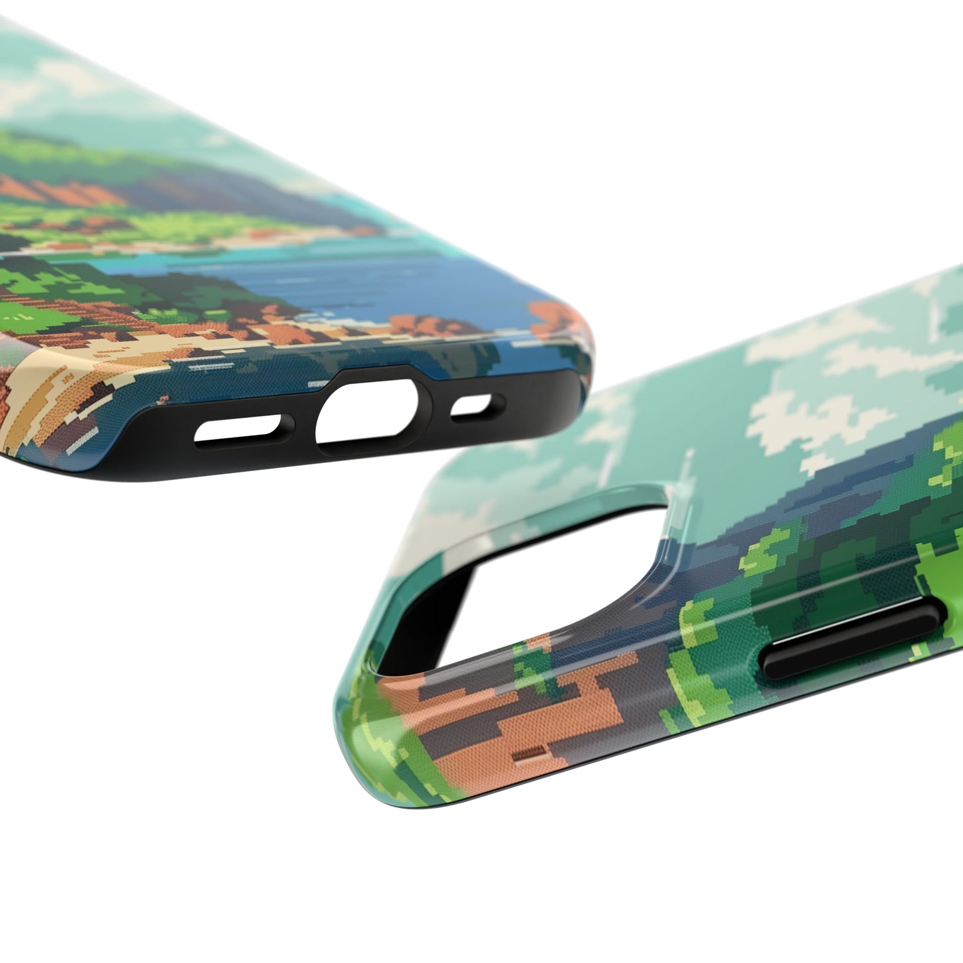 Pixel Art Video Game Landscapes Phone Case, Retro Gaming Pixelated Design, Geeky Gamer Phone Cover, Unique Video Game Art Accessories