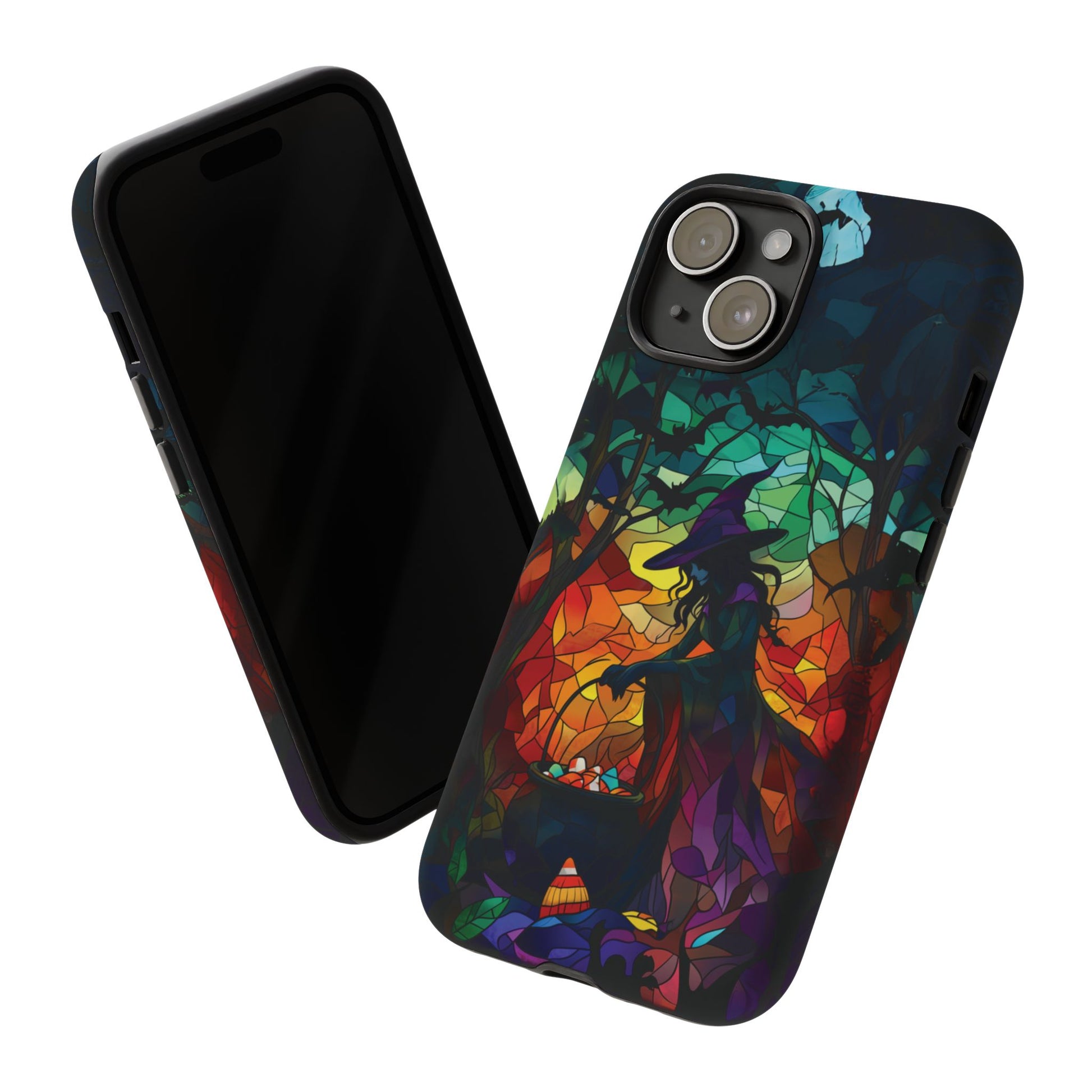 Halloween Witch Stained Glass Dark Academia Spooky Fall Witchy Pumpkin Bats Seasonal Fall Mosaic Case iPhone 13 14 15 16 Pro Max