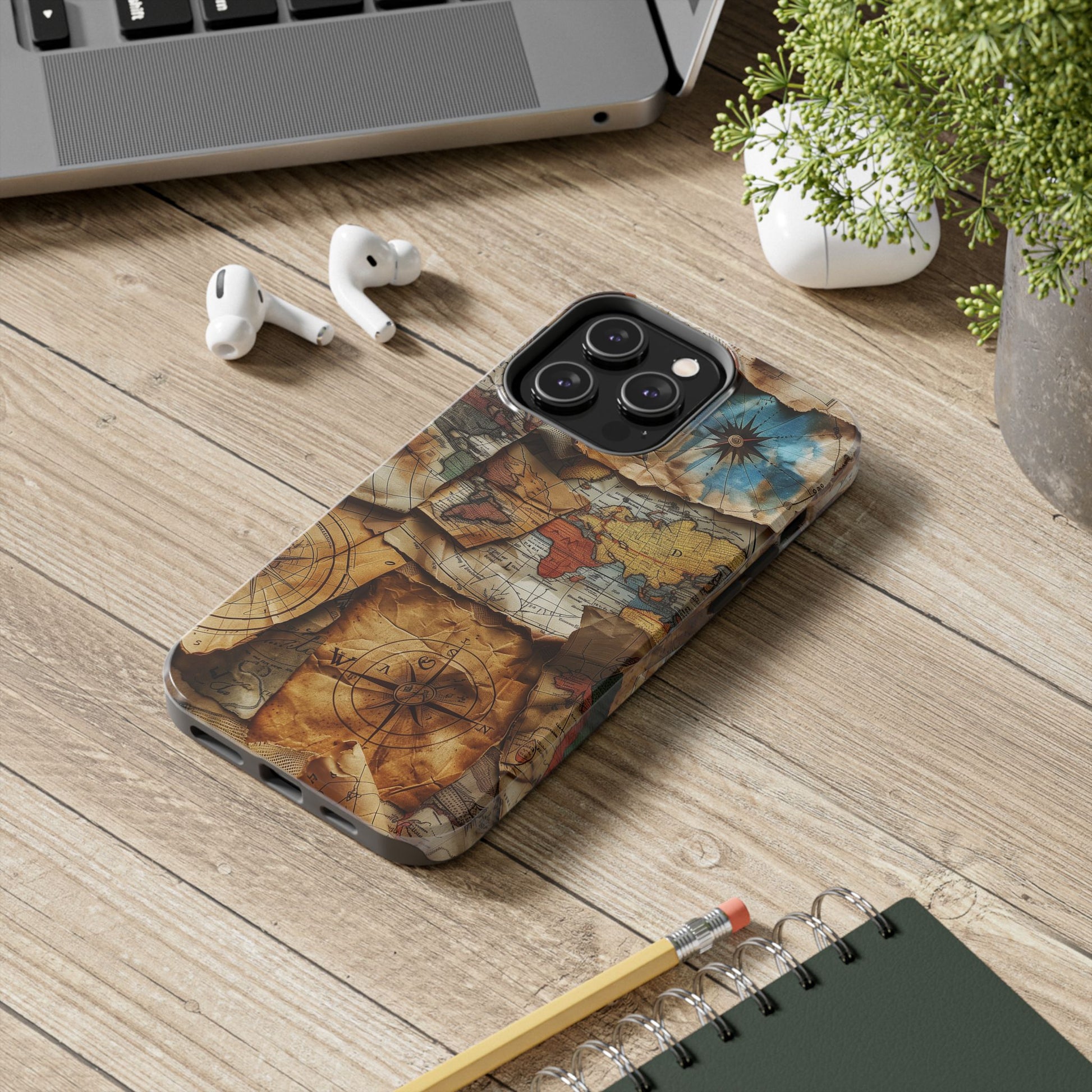 Double Layer Map Phone Case - Protective Phone Case Vintage Map Design - Durable Dual Layer Case with Map Print - Travel Inspired Phone Case