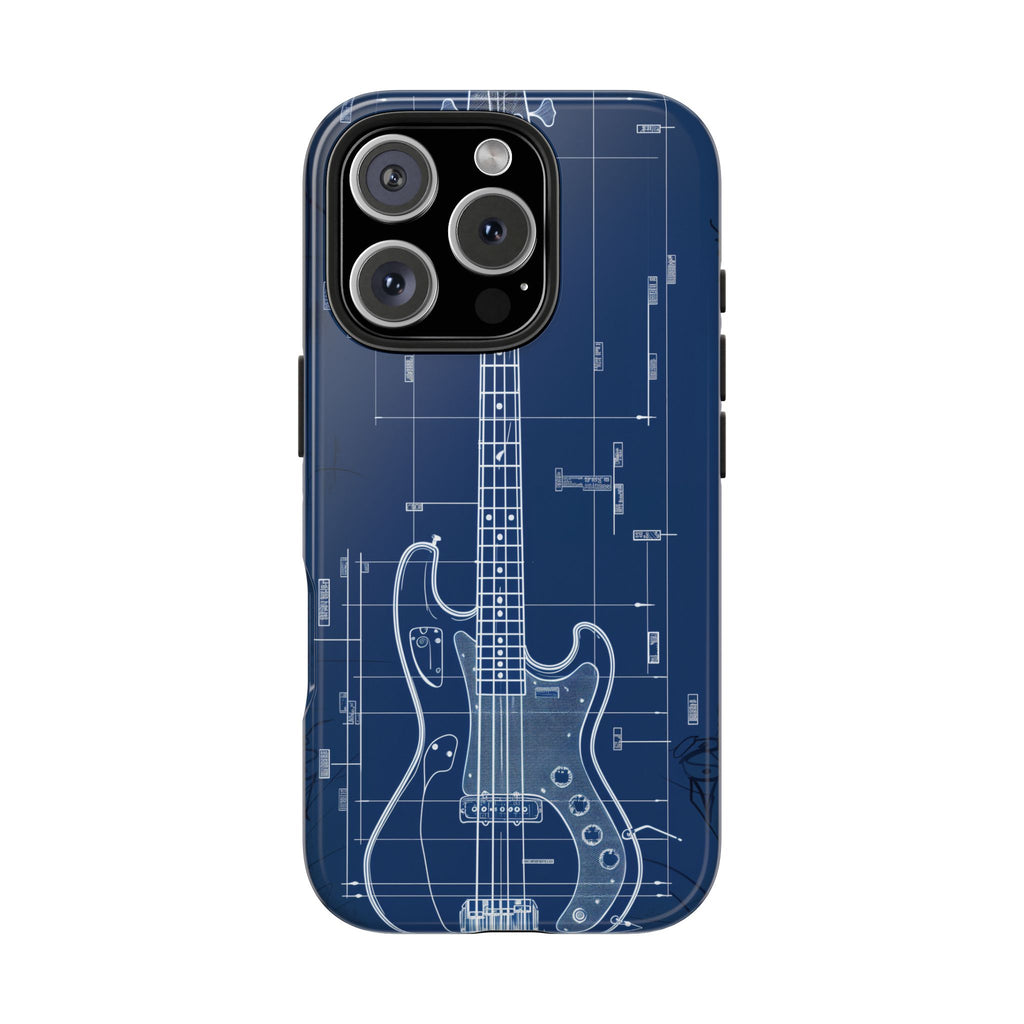 Guitar Phone Case Blueprint Schematic Vintage Custom Design Fender Gibson Rickenbacker Custom Rock Music Phone Accessories Musician Gift