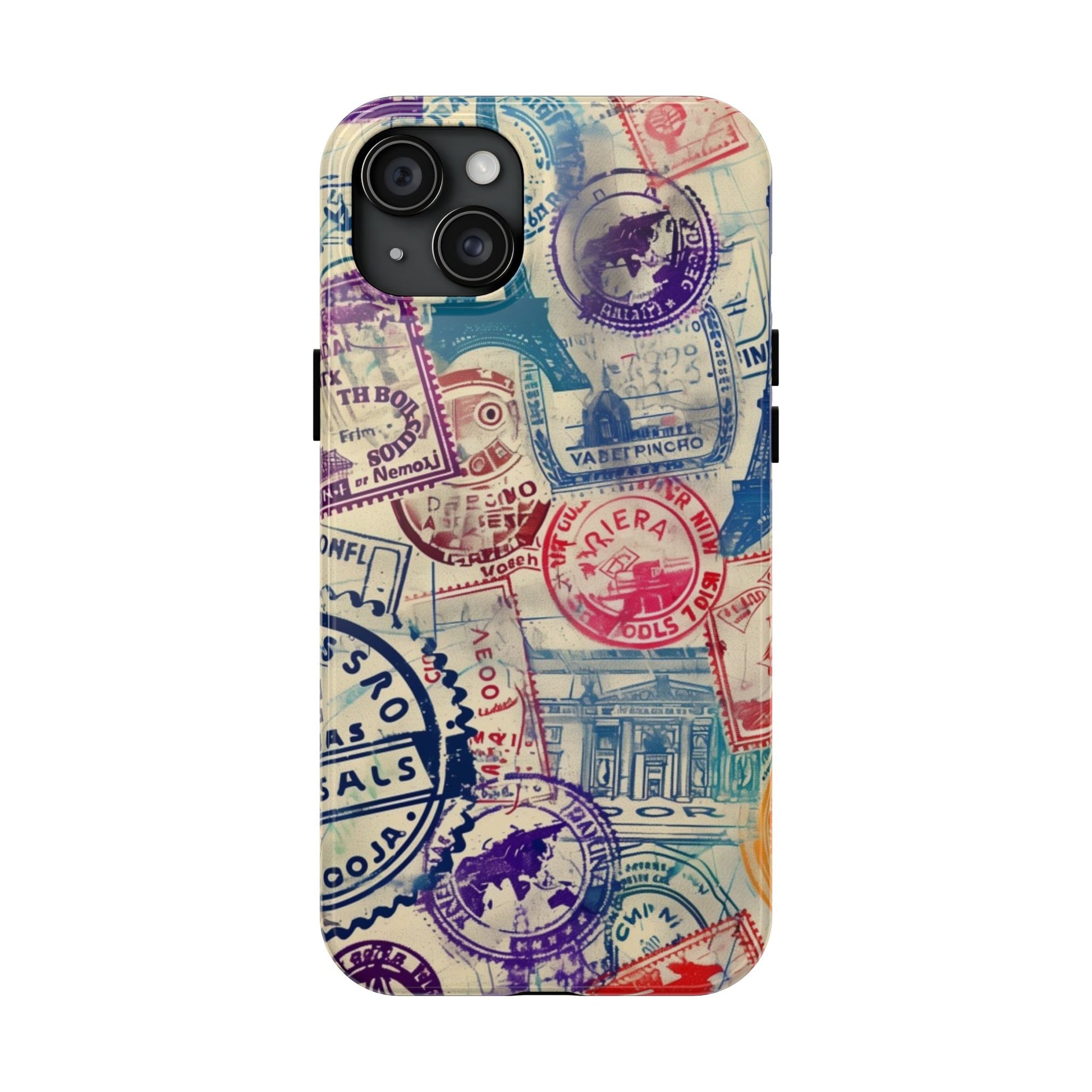Travel Stamps Tough Phone Case - Durable Vintage Travel Stamps Design - Adventure Inspired Phone Case - Protective Case with travel stamps