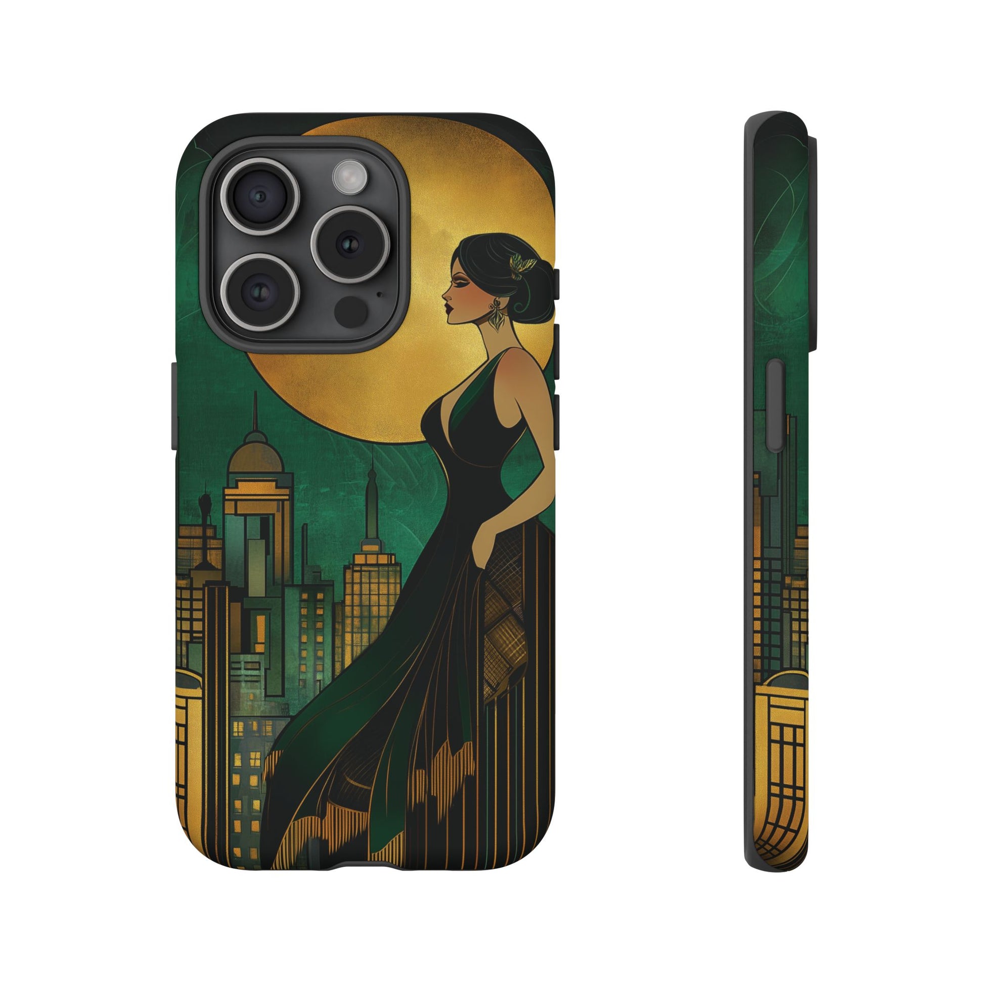 Custom Art Deco Flapper Woman Phone Case 1920s Art Nouveau Design in Emerald & Gold Alphonse Mucha Style Gatsby Style Poster