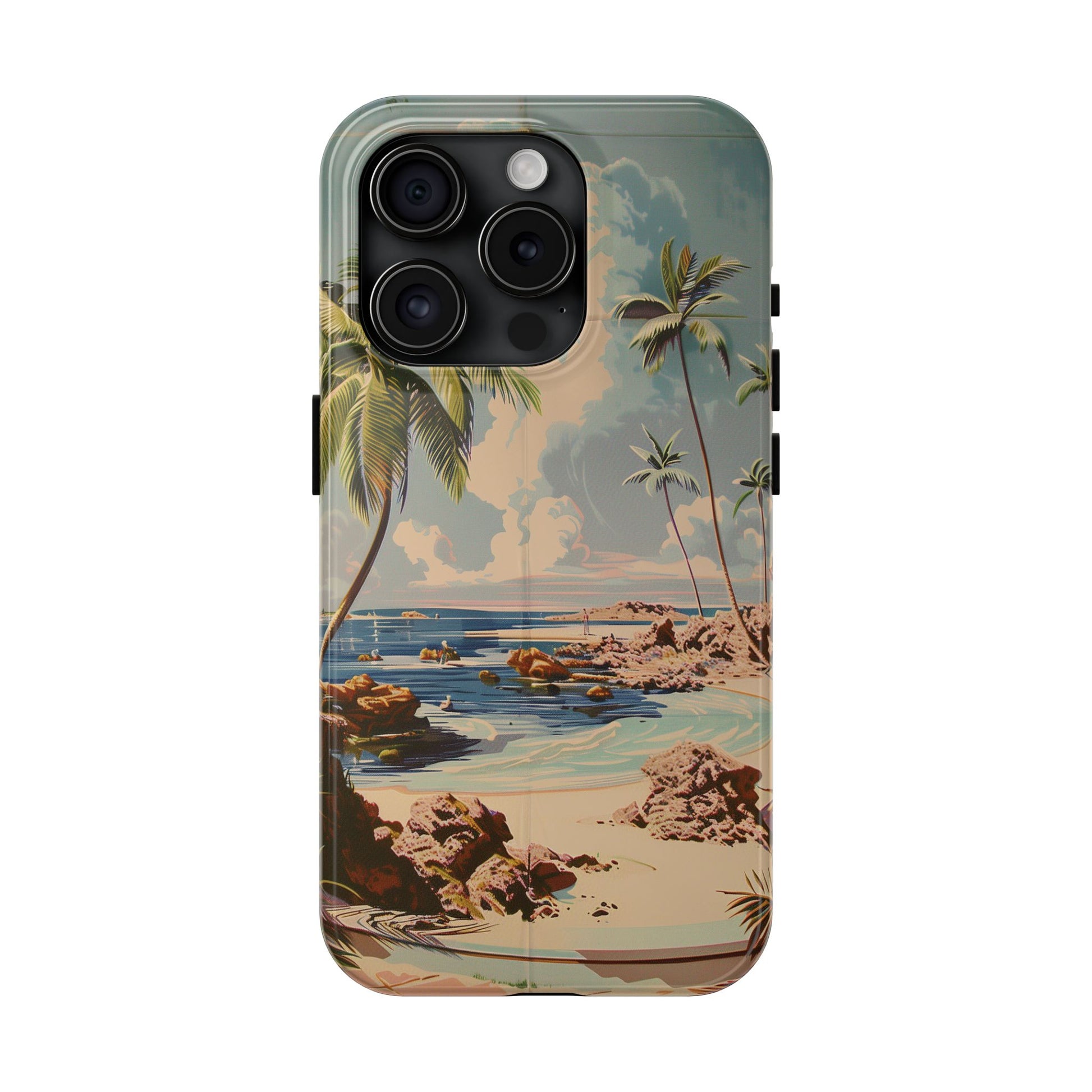 Beach Scene Phone Case Retro Vintage Tropical Ocean Summer Surfing Tiki iPhone 13 14 15 16 Pro Max Galaxy S24