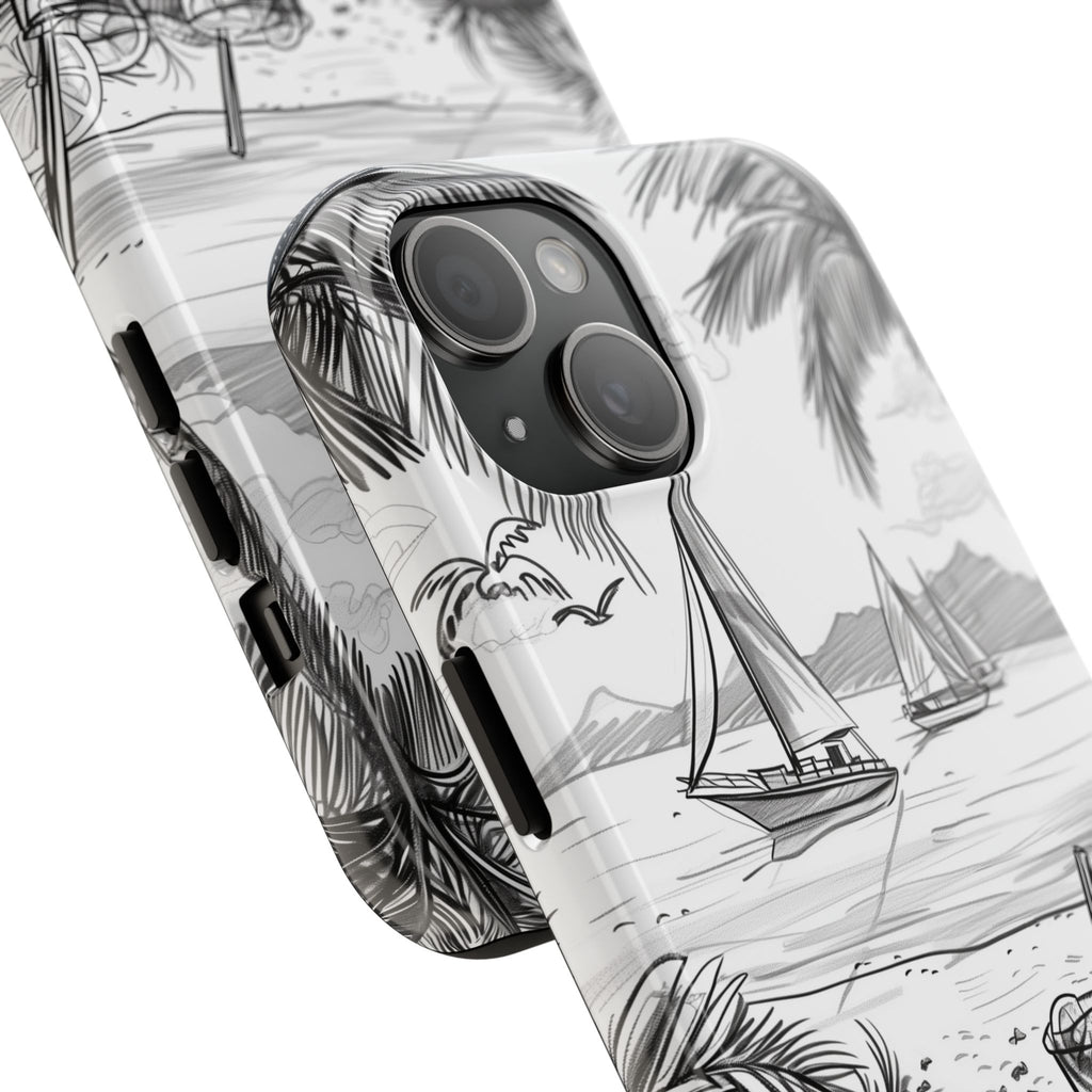 Beach Vibes Phone Case: Hand-Drawn Tiki Drinks & Tropical Paradise Design