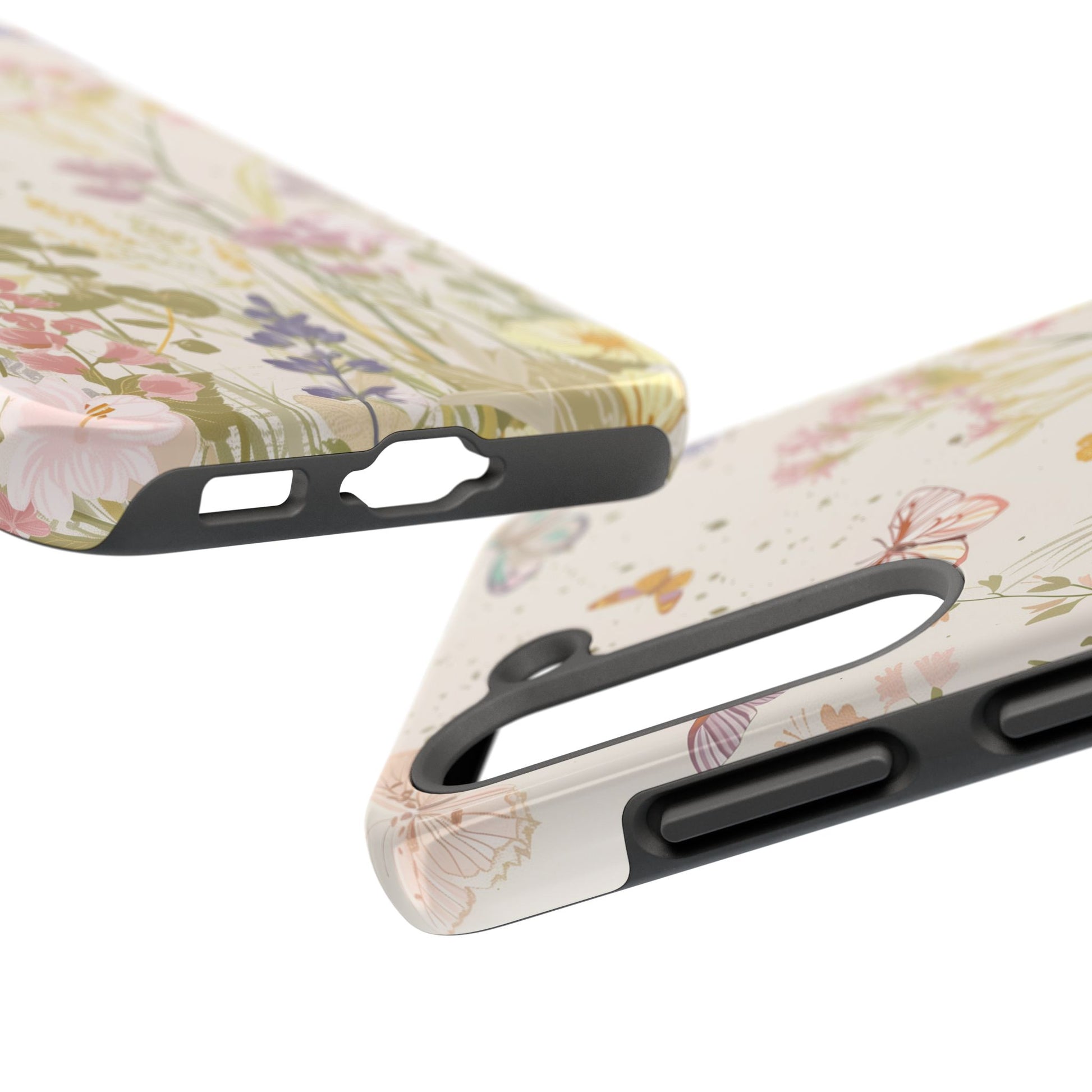Butterfly Meadow Scene Cottagecore iPhone 15, Pastel Wildflowers & Butterflies, Natural iPhone Case, Cottagecore Garden Case, iPhone 14