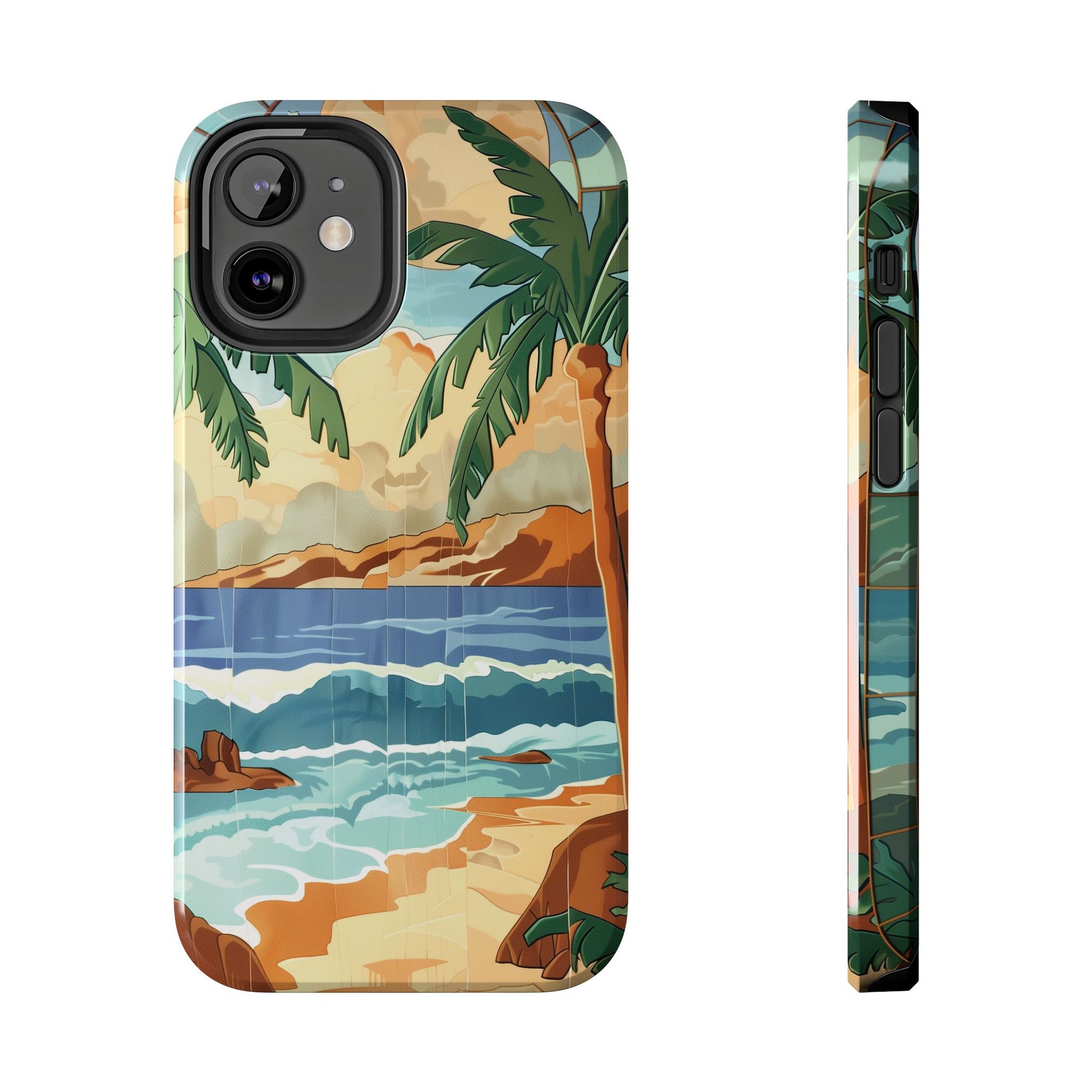 Retro Beach Scene Phone Case, Vintage Tropical Ocean iPhone Case, Summer Beach Phone Cover for iPhone, iphone 15 pro max