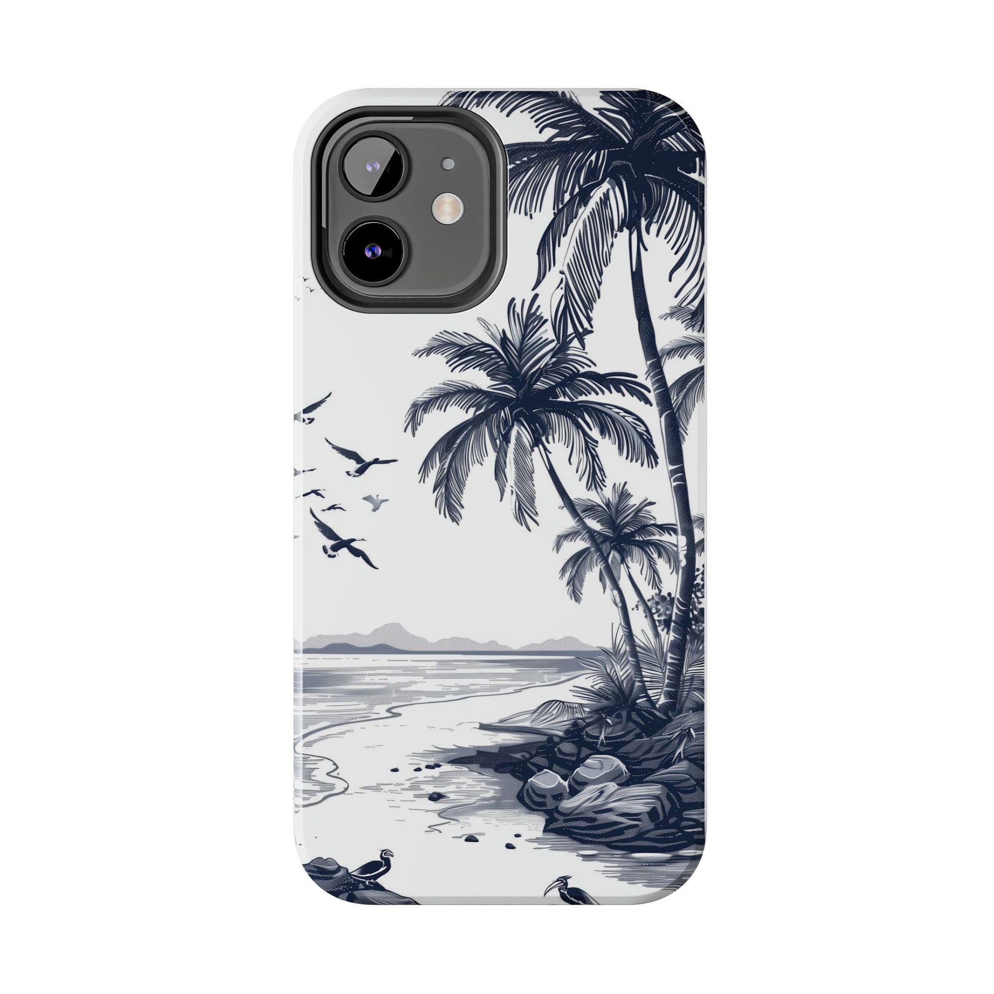 Durable Beach Escape: Hand-Drawn Beach Scene Tough iPhone Case