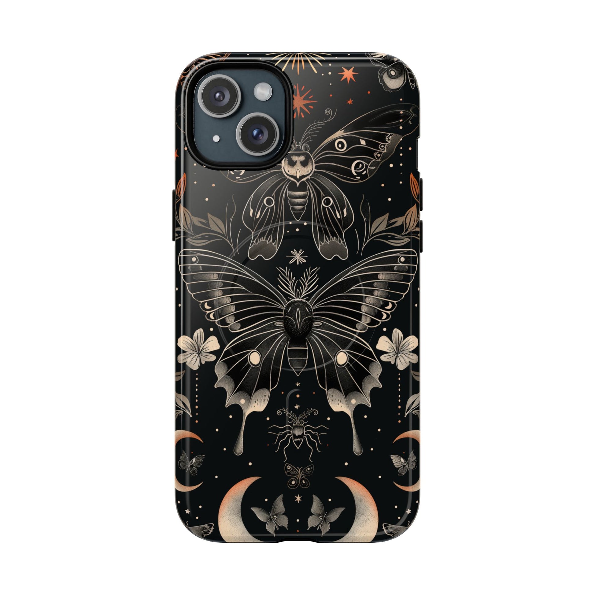 Celestial Dark Academia Phone Case Magical Moth Vintage Witchcraft Cover Esoteric Nature Art iPhone 14 15 Pro Max