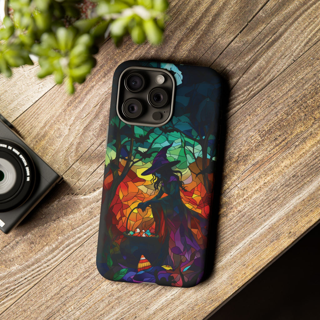 Halloween Witch Stained Glass Dark Academia Spooky Fall Witchy Pumpkin Bats Seasonal Fall Mosaic Case iPhone 13 14 15 16 Pro Max