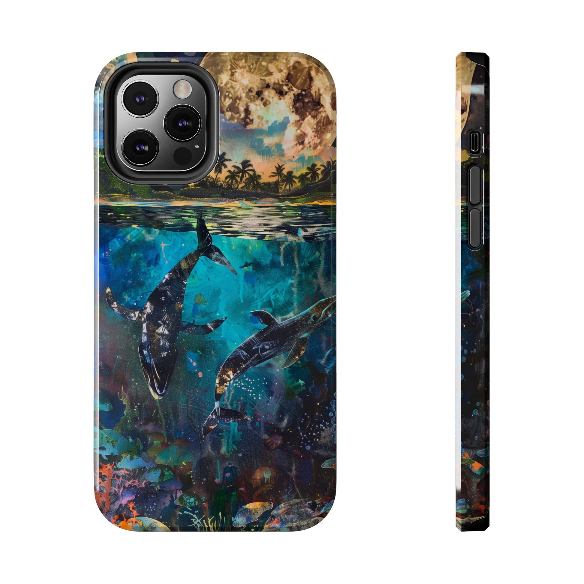 Abstract Moonlit Whales Underwater Phone Case - Durable and Stunning Protective Cover