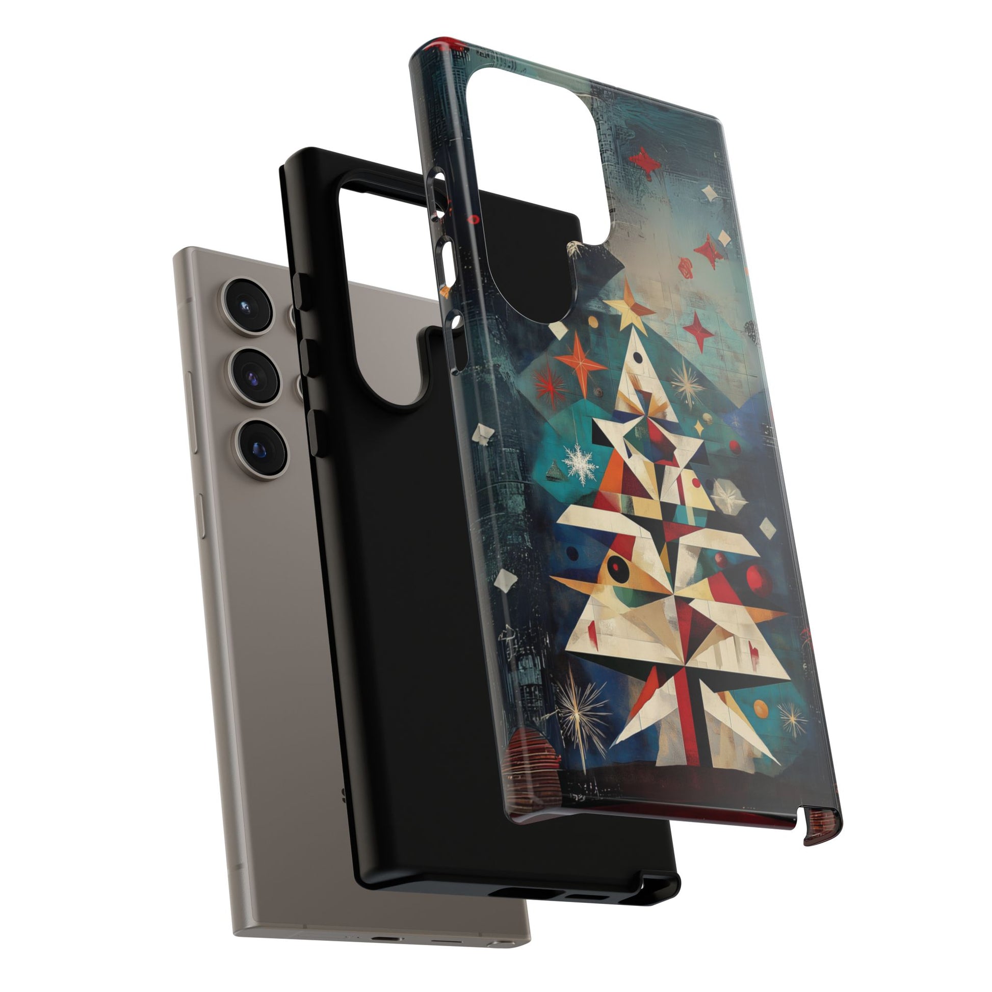 Mosaic Festive Christmas Tree Art Deco Stained Glass Phone Case Rankin Bass Style MidMod Design iPhone 13 14 15 16 Pro Max Pixel Galaxy