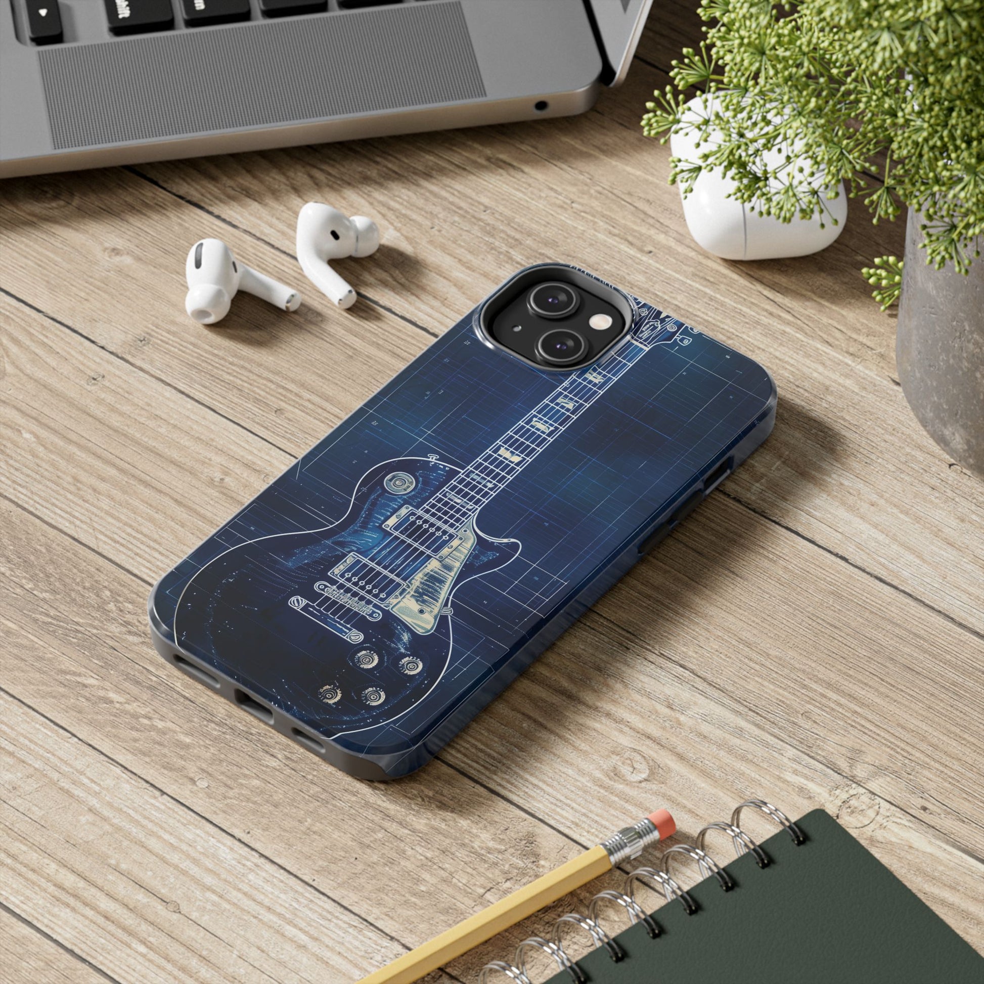Guitar Phone Case, Guitar Blueprint iPhone Cover, Vintage Guitar Design, Custom iPhone Covers, Rock Music Phone Accessories, Musician Gift