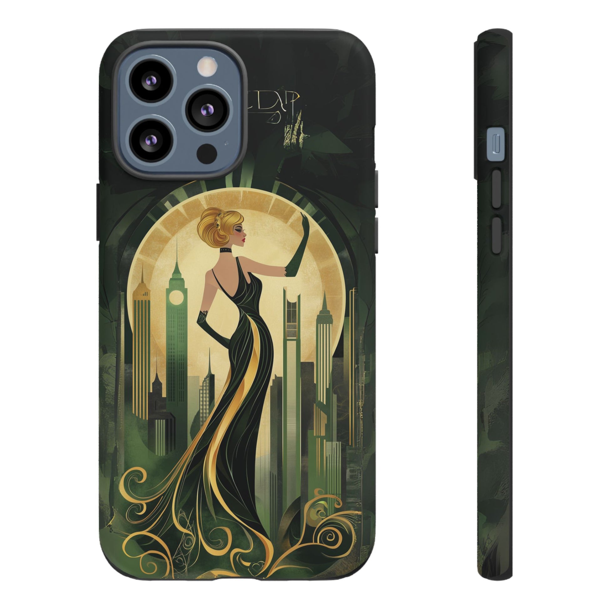 Emerald City Art Deco Flapper Woman Phone Case 1920s Art Nouveau Design in Emerald & Gold Alphonse Mucha Style Gatsby Style Poster