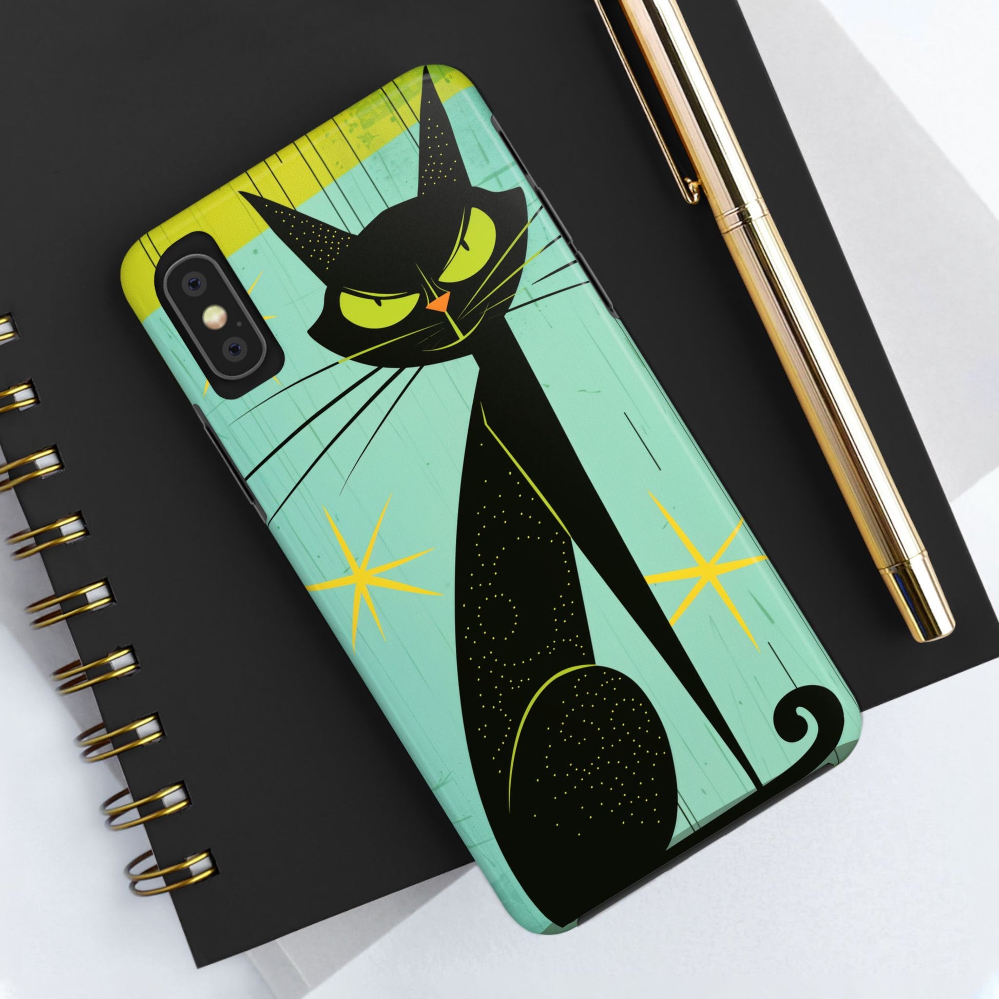 Mid-Century Modern Phone Case, Mid Mod iPhone Case, Atomic Cats iPhone Case, Retro Chic Smartphone Cover, Unique Artistic Phone Accessory