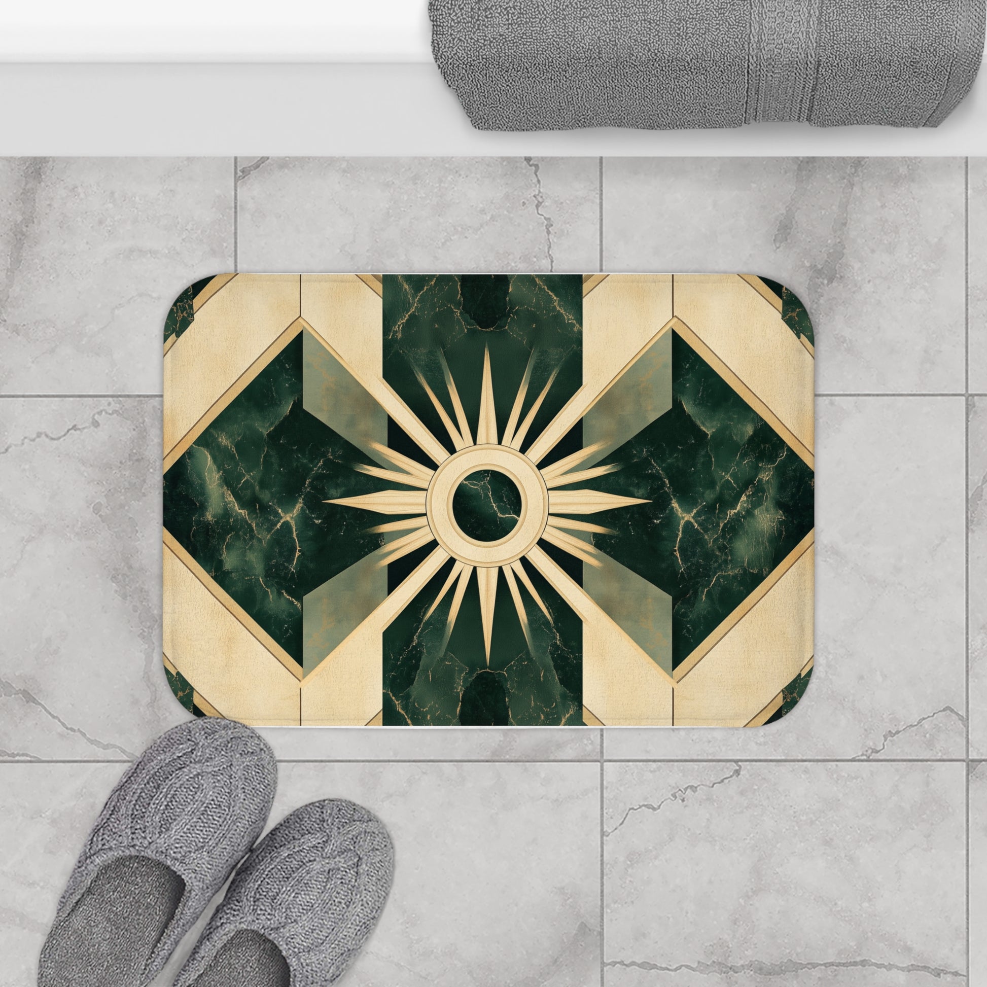 Art Deco Green Bath Mat Tamara Lempicka Style Marble Gold Frank Lloyd Wright Vintage Bathroom Decor Unique Housewarming Gift Luxury