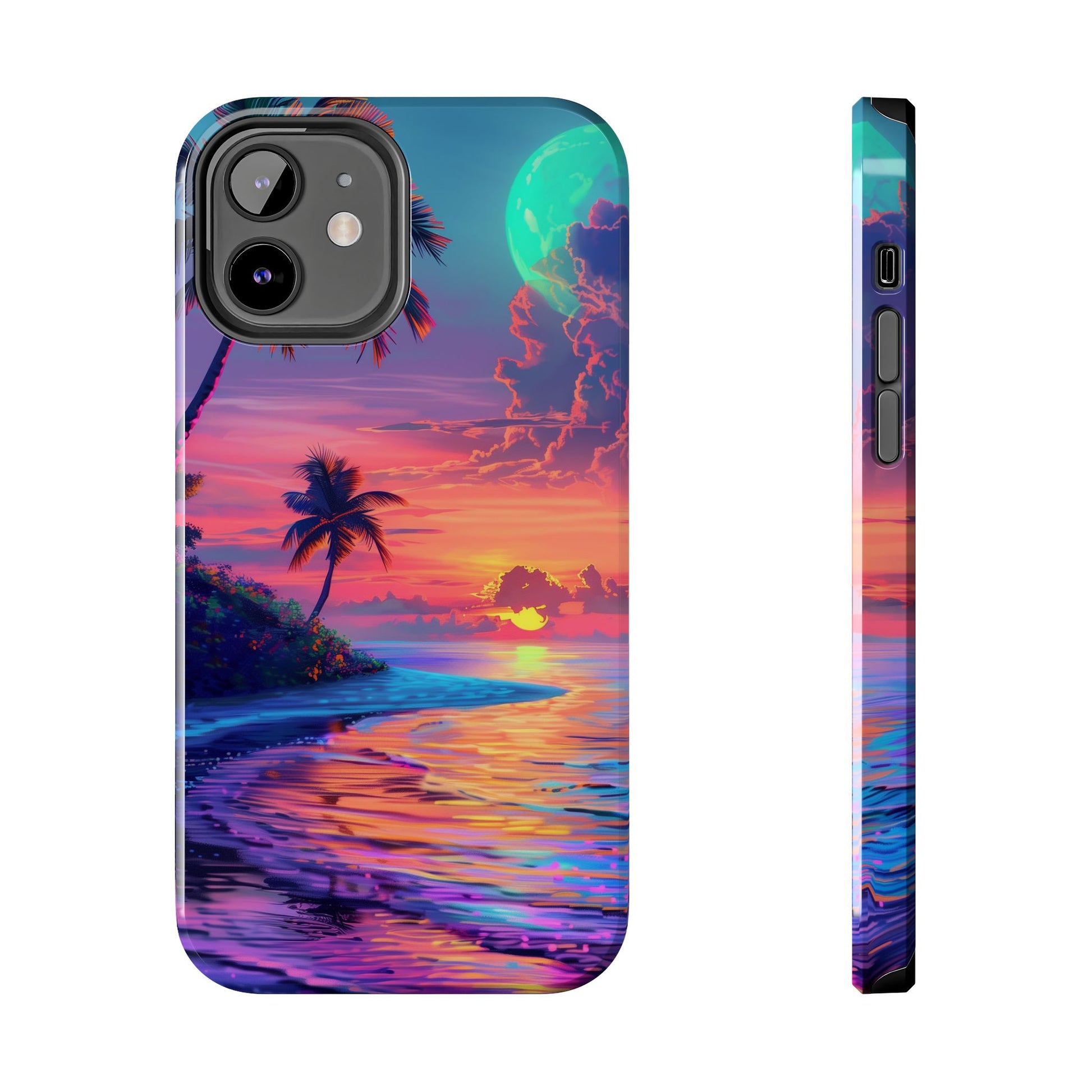 Tough Beach Scene Phone Case - Durable Phone Cover with Lisa Frank Inspired Beach Art - Protective Case with Vibrant Beach Design
