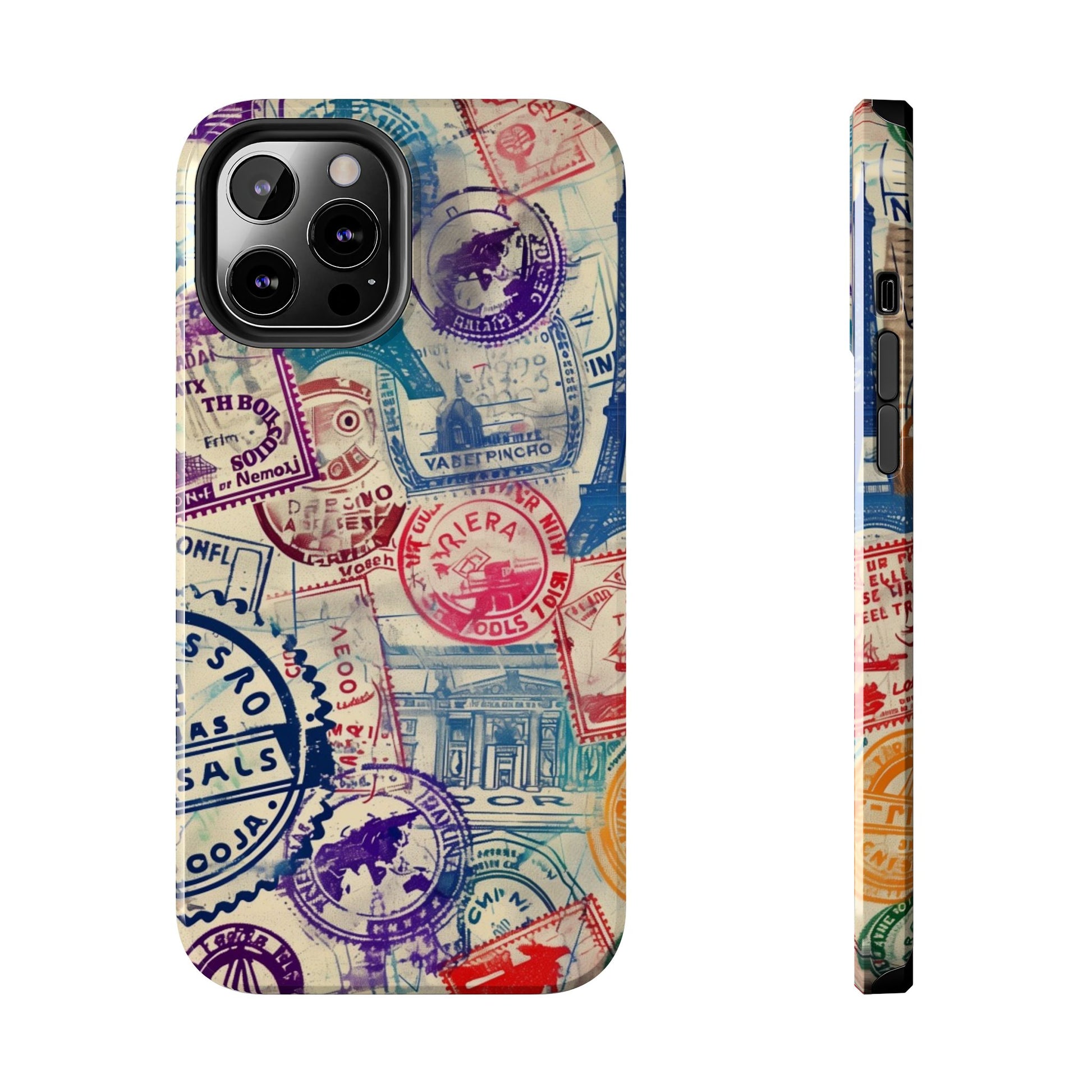 Travel Stamps Tough Phone Case - Durable Vintage Travel Stamps Design - Adventure Inspired Phone Case - Protective Case with travel stamps