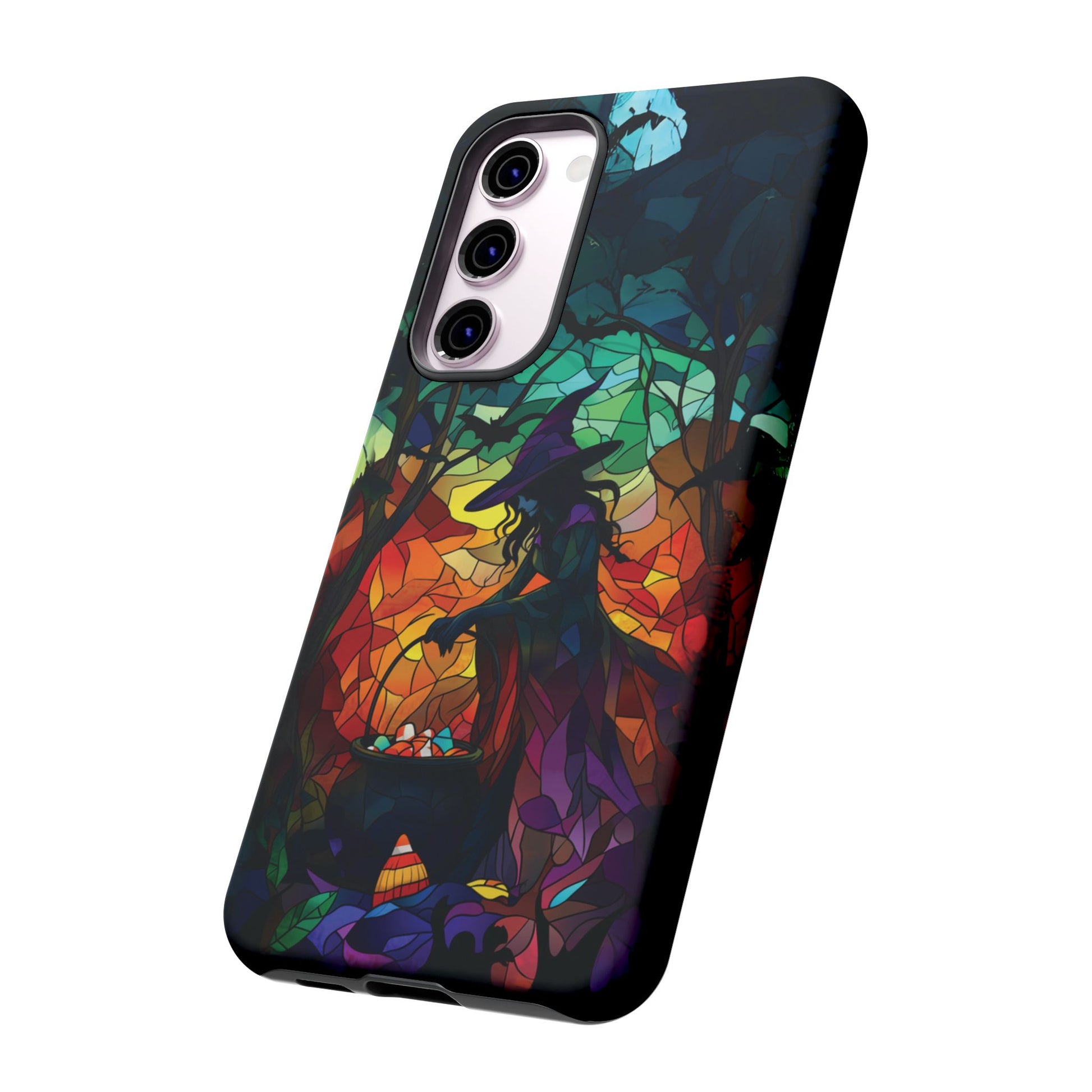 Halloween Witch Stained Glass Dark Academia Spooky Fall Witchy Pumpkin Bats Seasonal Fall Mosaic Case iPhone 13 14 15 16 Pro Max