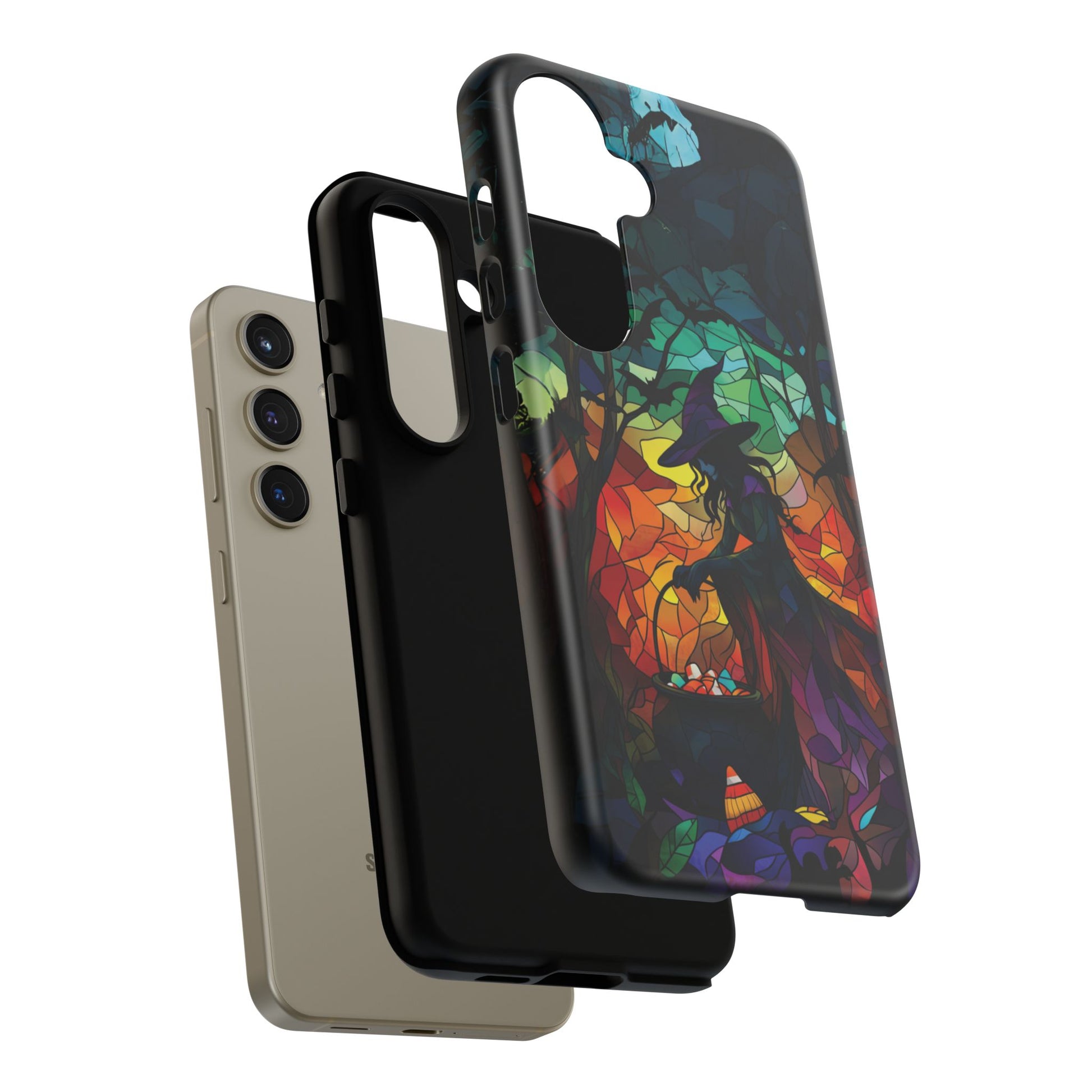 Halloween Witch Stained Glass Dark Academia Spooky Fall Witchy Pumpkin Bats Seasonal Fall Mosaic Case iPhone 13 14 15 16 Pro Max