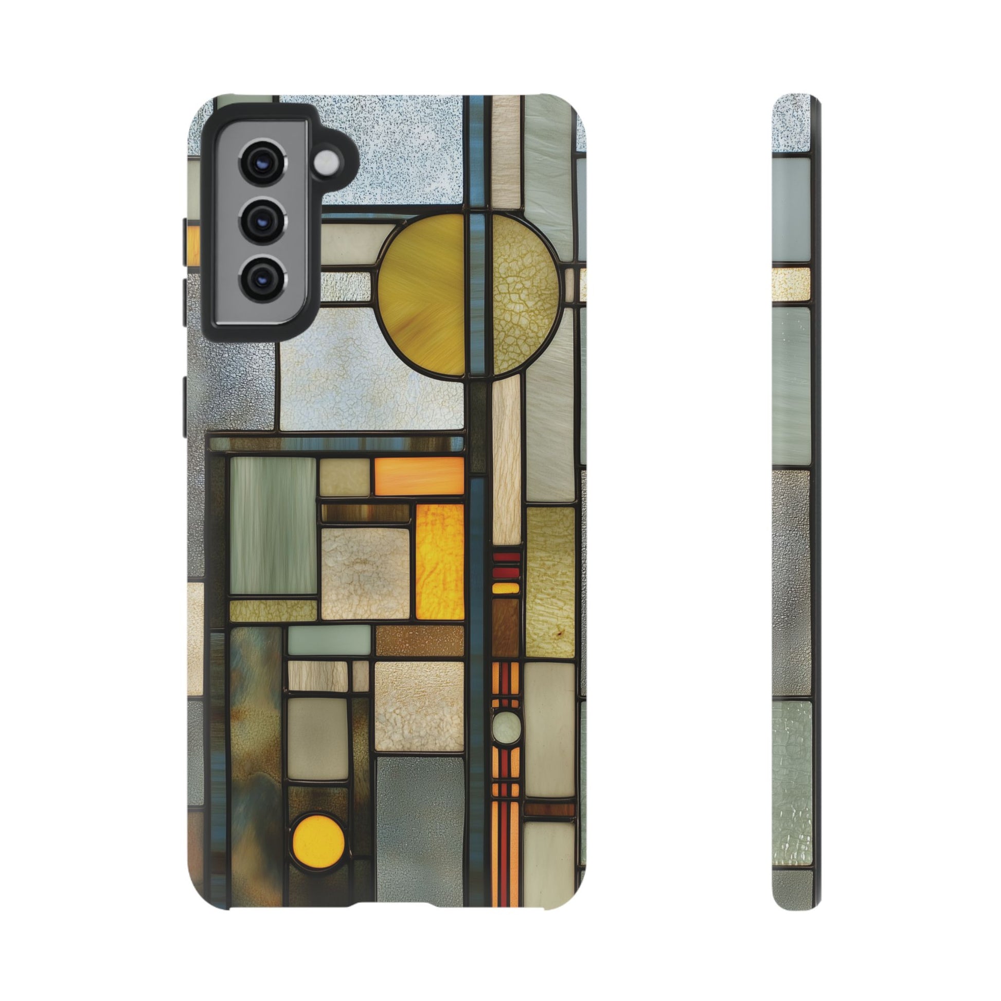 Green Art Deco Stained Glass Phone Case Frank Lloyd Wright Cottage Core Usonian Prairie Style Geometric Stylish  iPhone 14 15 16 Pro