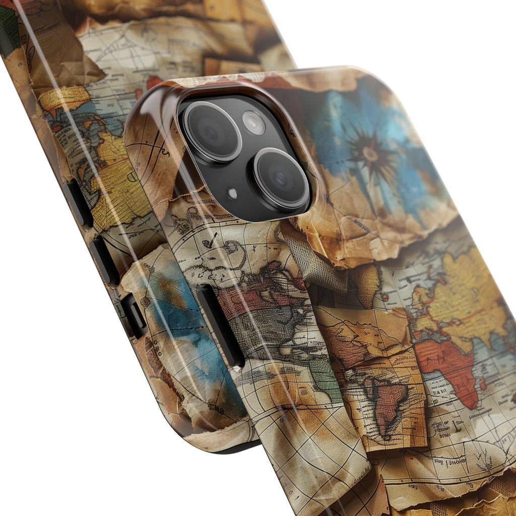 Double Layer Map Phone Case - Protective Phone Case Vintage Map Design - Durable Dual Layer Case with Map Print - Travel Inspired Phone Case