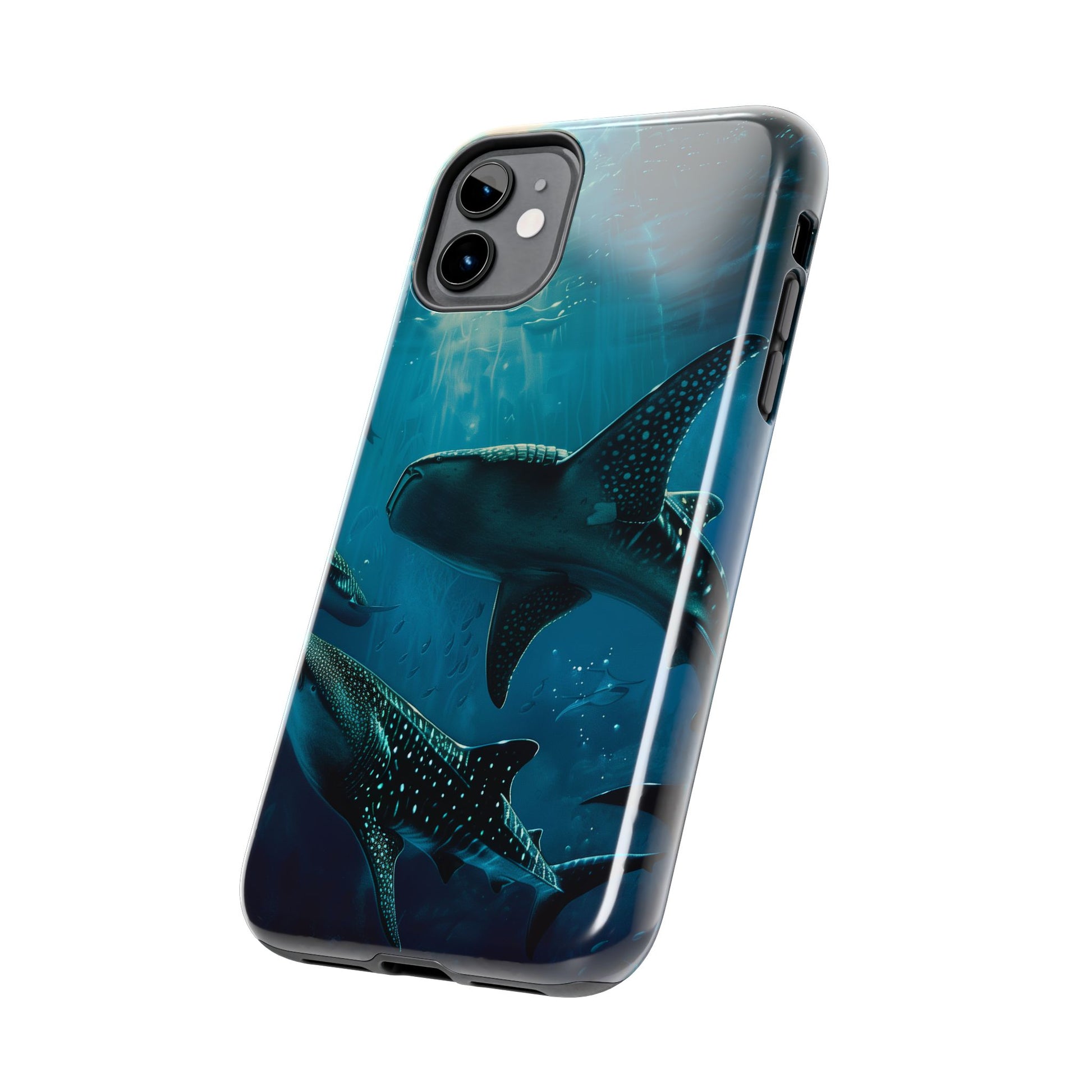 Tranquil Trio: Three Whale Sharks Tough Phone Case