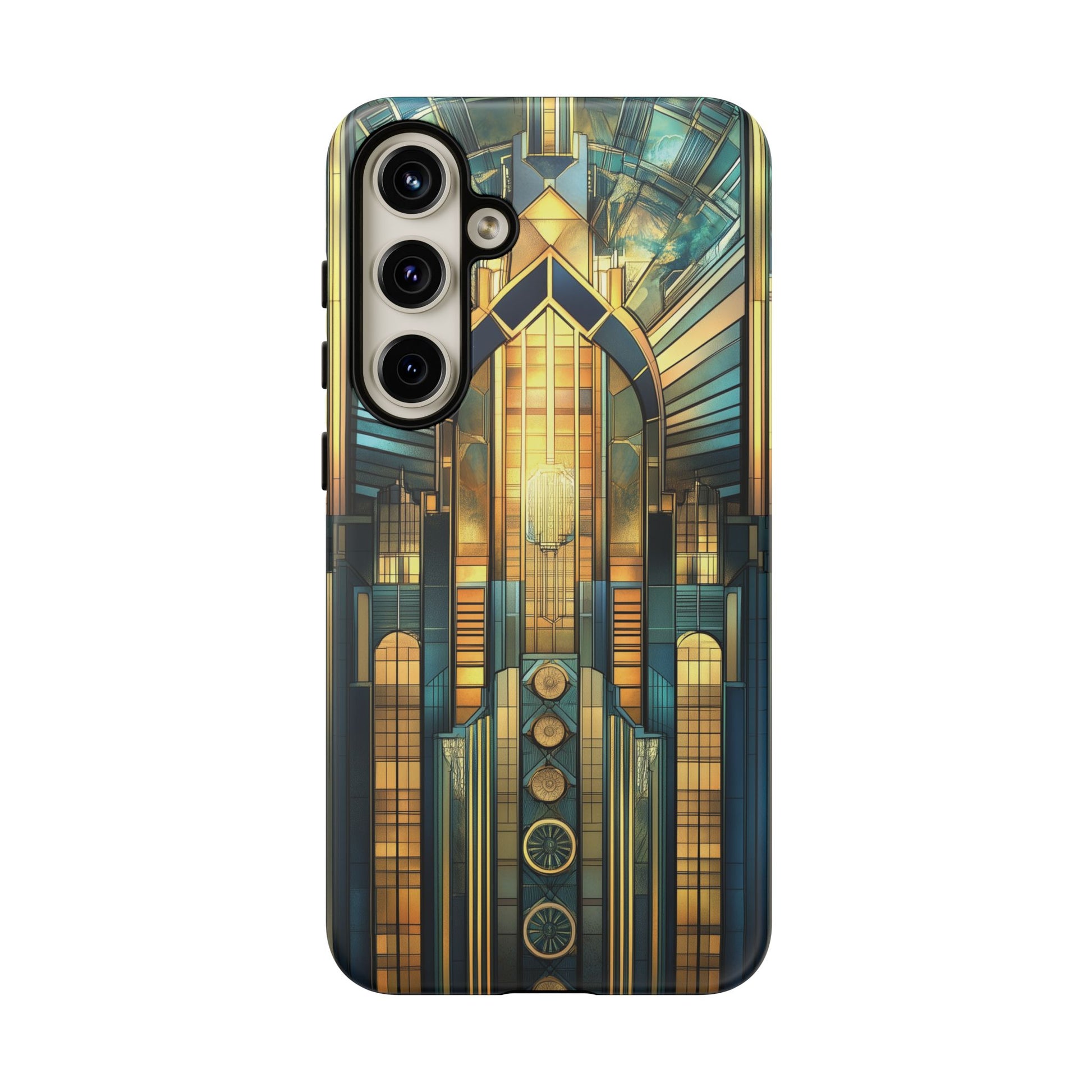Phone Case Art Deco City Frank Lloyd Wright Teal Gold Protective Covers, Stylish Accessories, Great Gatsby Noir Nouveau iPhone 14 15 16 Pro