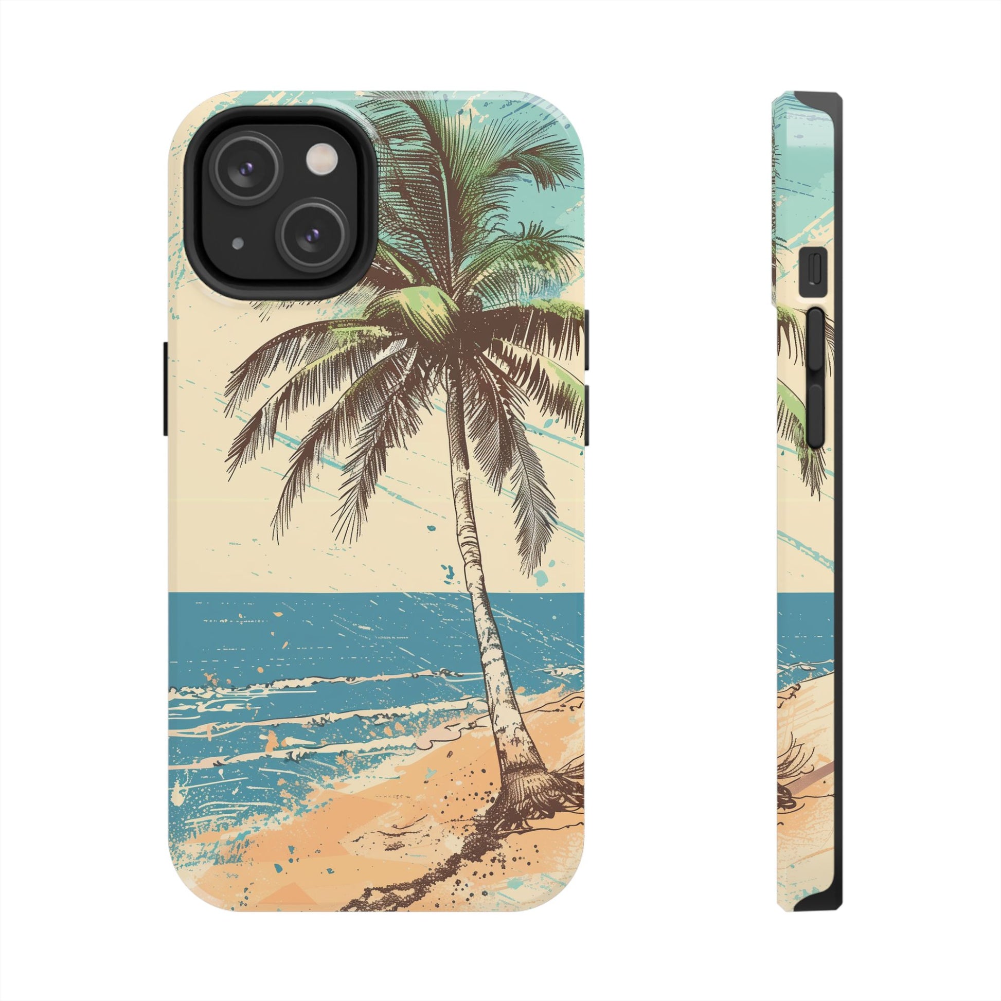 Retro Beach Scene Phone Case, Vintage Tropical Ocean iPhone Case, Summer Beach Phone Cover for iPhone, iphone 15 pro max