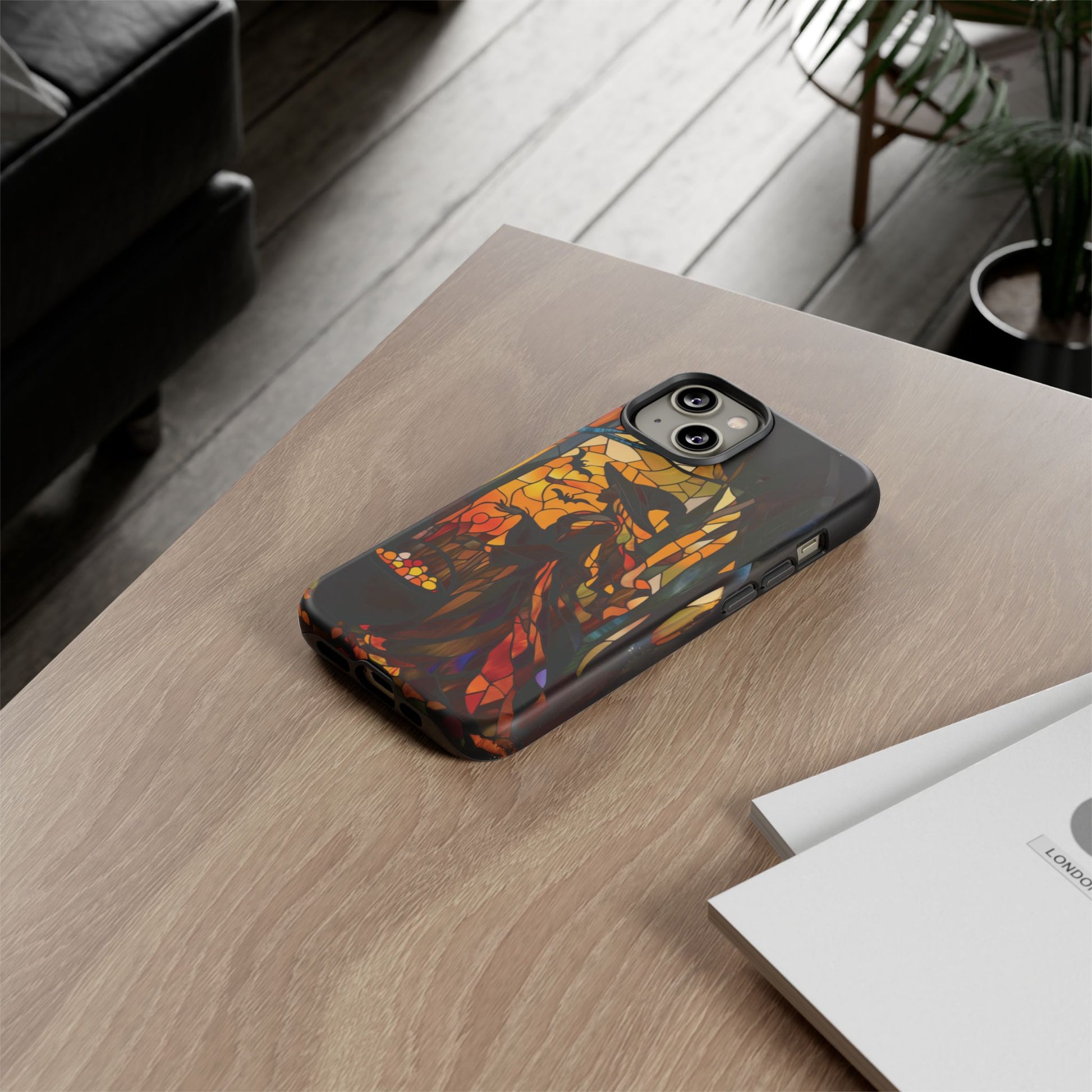 Halloween Witch Stained Glass Effect Dark Academia Spooky Fall Witchy Pumpkin Bats Seasonal Fall Mosaic Case iPhone 13 14 15 16 Pro Max