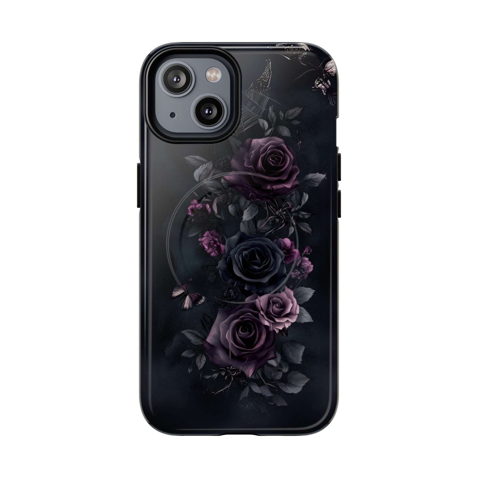 Magsafe Gothic Floral Phone Case Dark Academia Black Roses Spider Webs Butterflies Witchcraft Night Sky iPhone 14 15 Pro Max