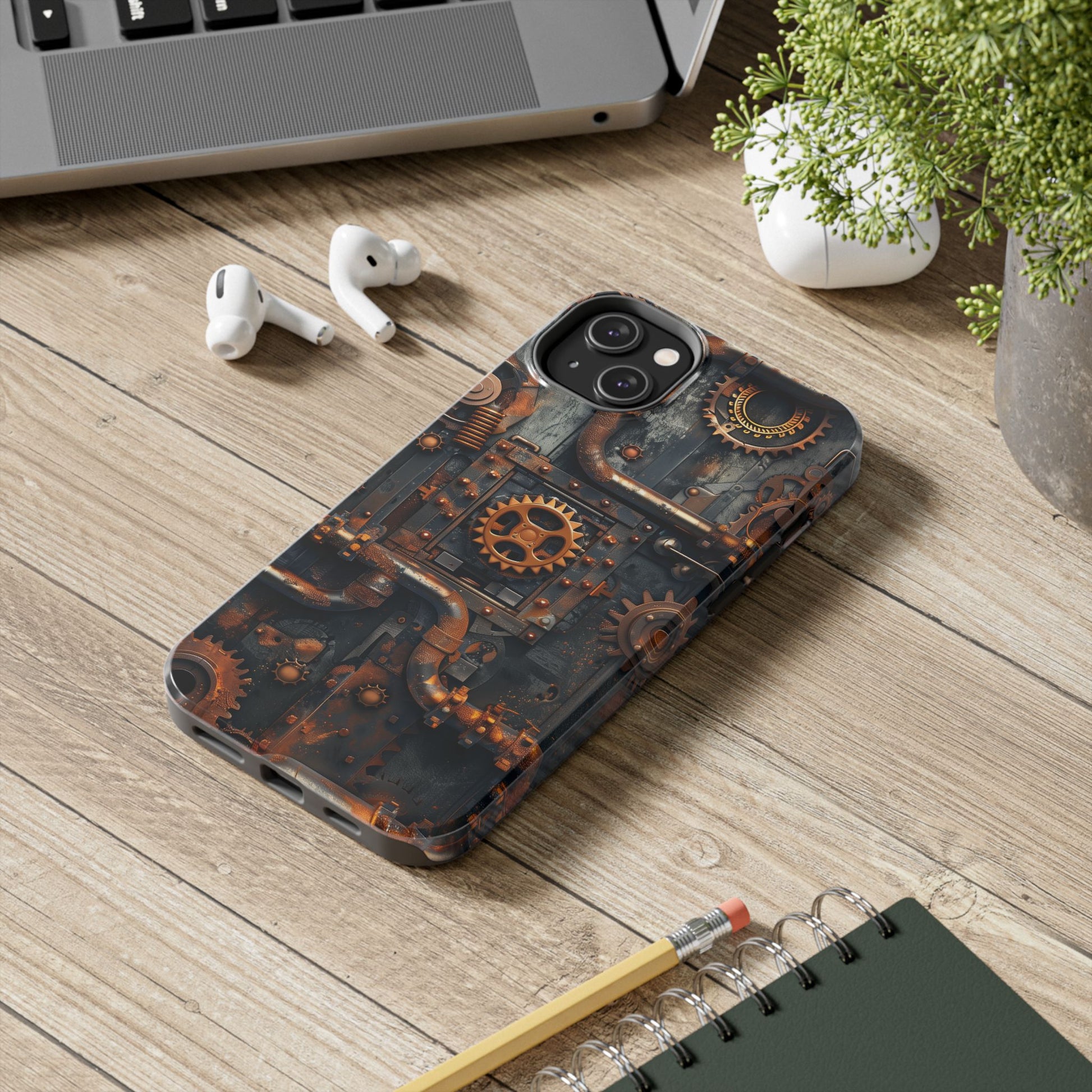 Steampunk Phone Case - Industrial Style Cover with Pipes and Cogs - Unique Steampunk Accessory for Your Phone