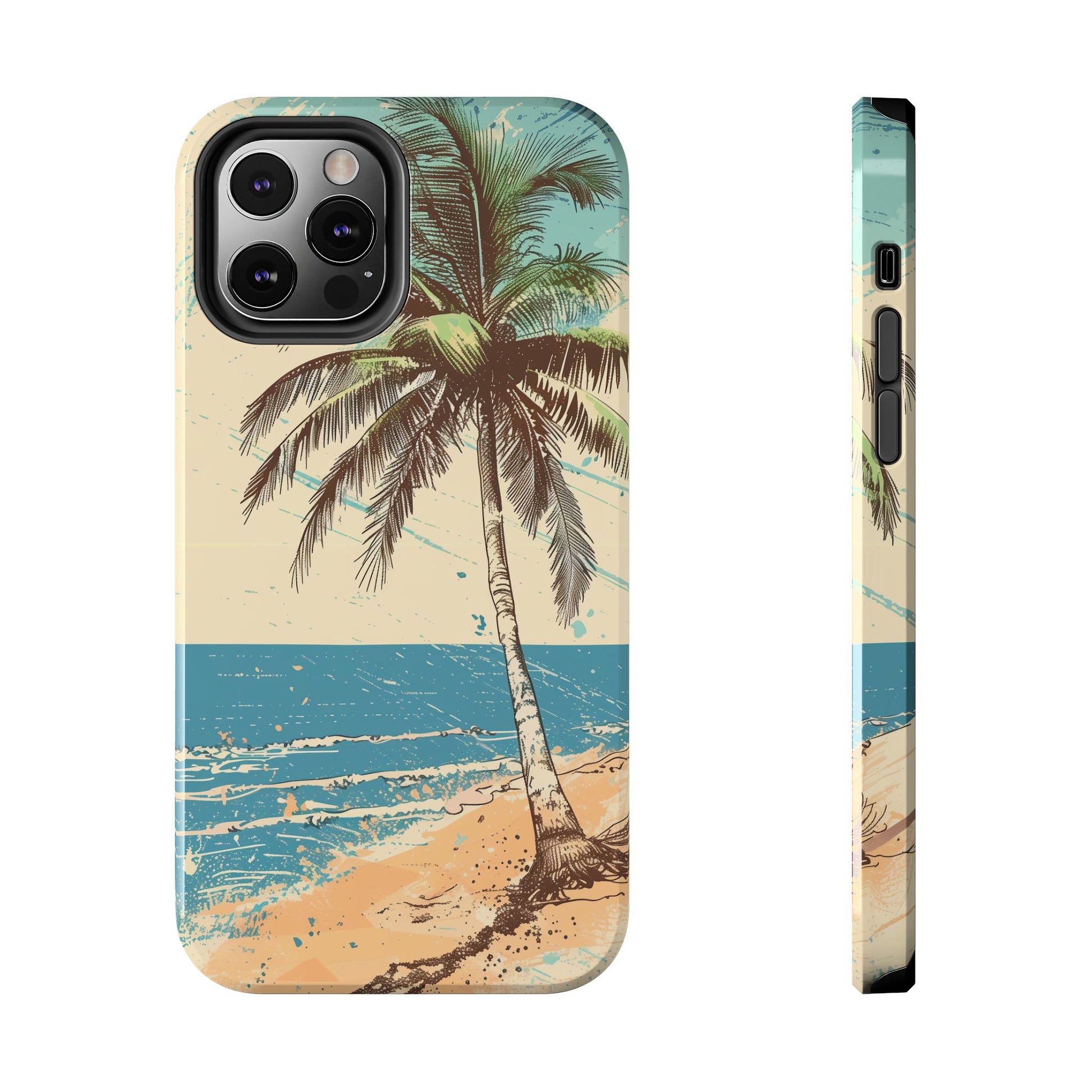 Retro Beach Scene Phone Case, Vintage Tropical Ocean iPhone Case, Summer Beach Phone Cover for iPhone, iphone 15 pro max
