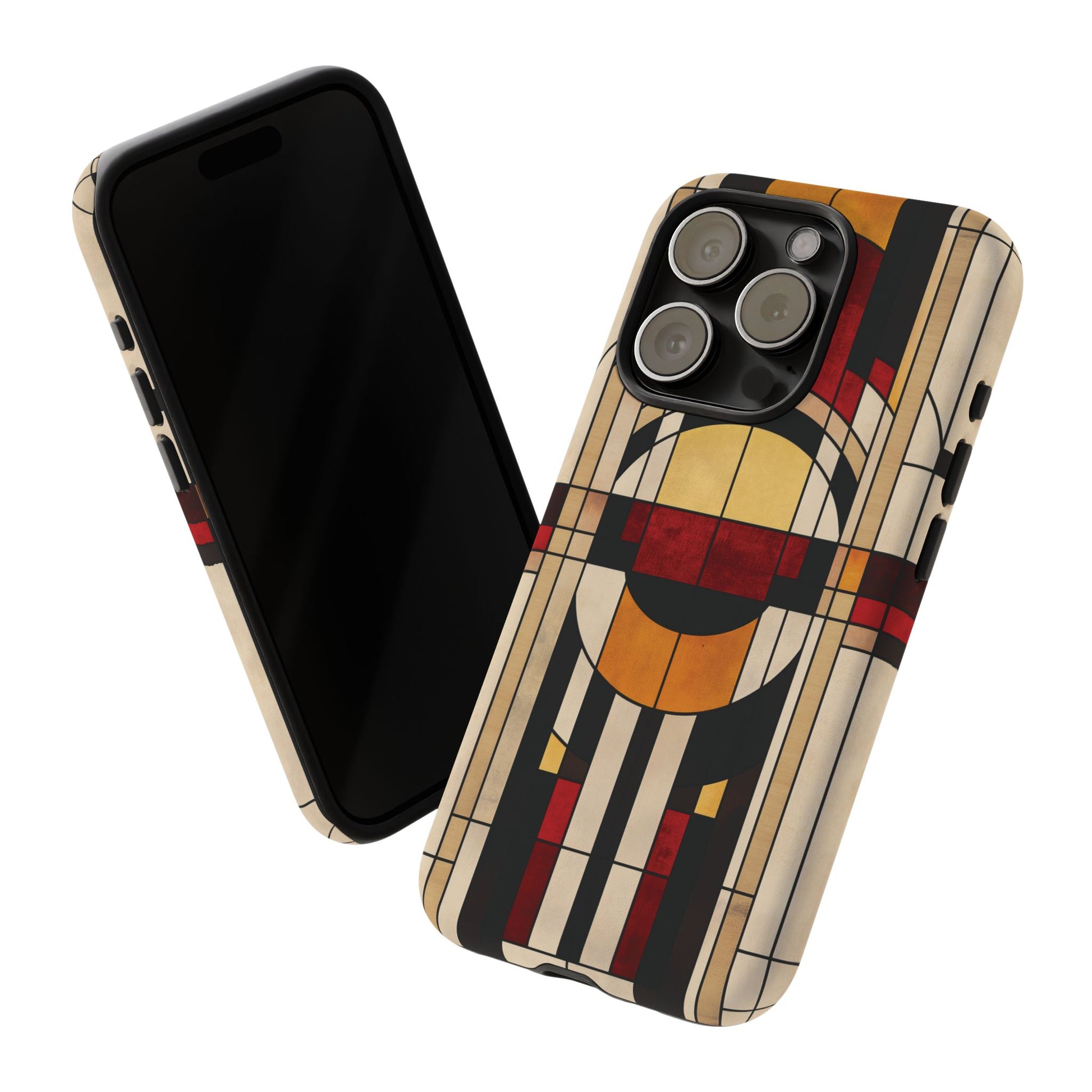 Stained Glass Frank Lloyd Wright Inspired Art Deco Southwest Prairie Style Phone Case Geometric 13 14 15 16 iPhone Pro Max Galaxy Pixel