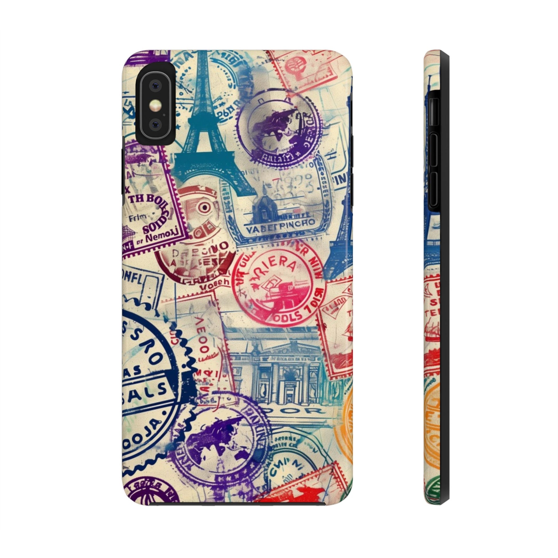 Travel Stamps Tough Phone Case - Durable Vintage Travel Stamps Design - Adventure Inspired Phone Case - Protective Case with travel stamps