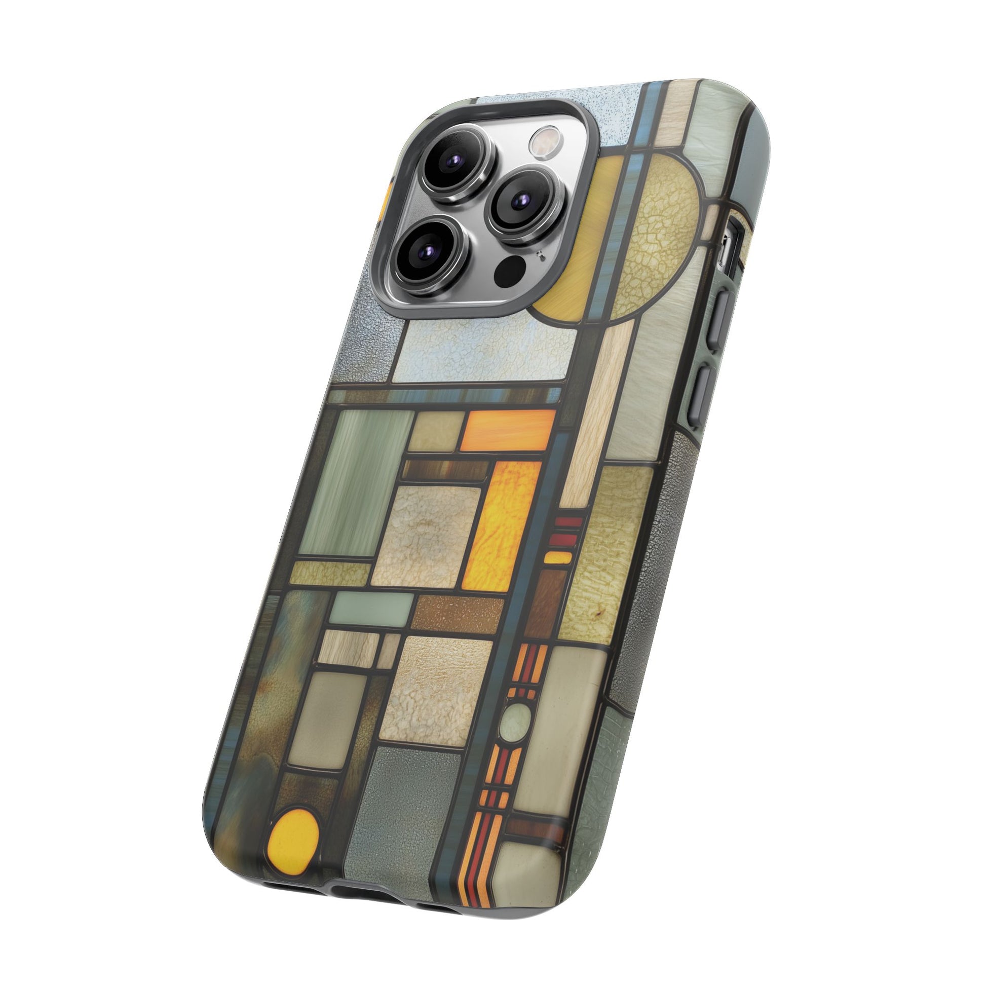 Green Art Deco Stained Glass Phone Case Frank Lloyd Wright Cottage Core Usonian Prairie Style Geometric Stylish  iPhone 14 15 16 Pro