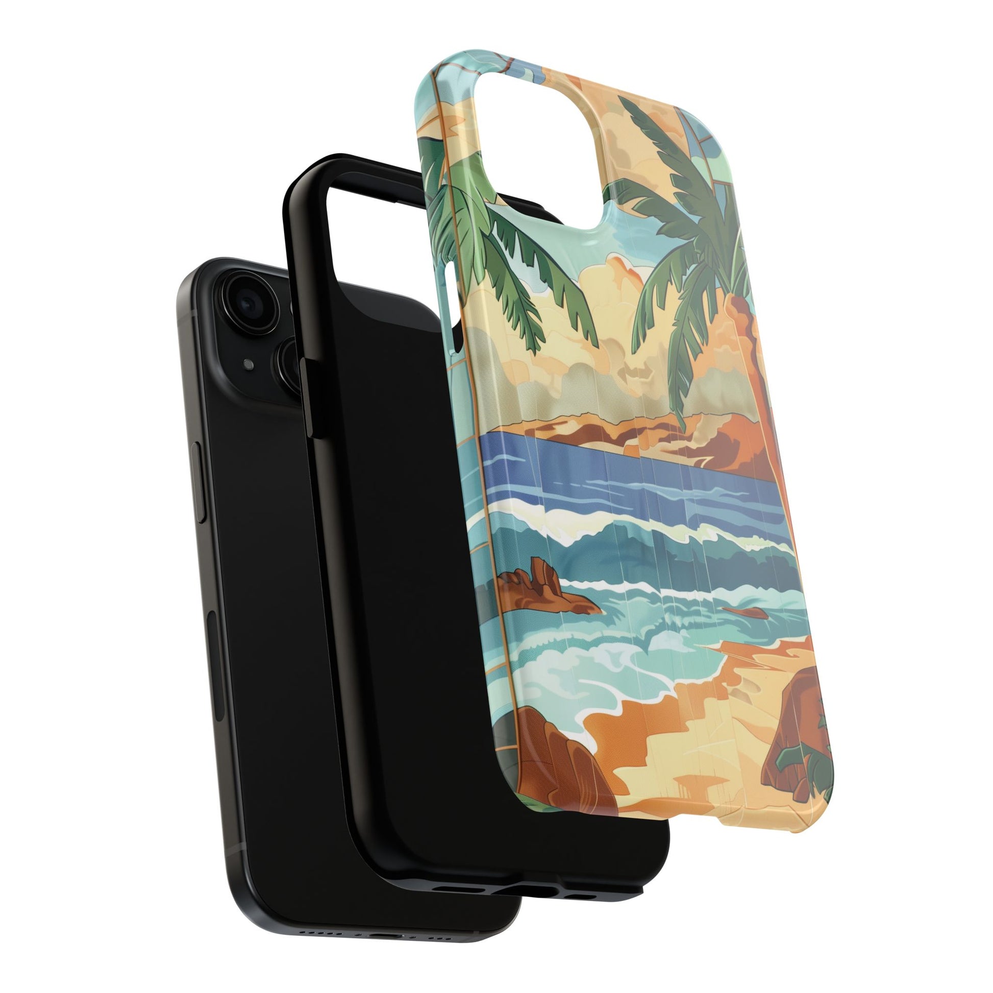 Retro Beach Scene Phone Case, Vintage Tropical Ocean iPhone Case, Summer Beach Phone Cover for iPhone, iphone 15 pro max