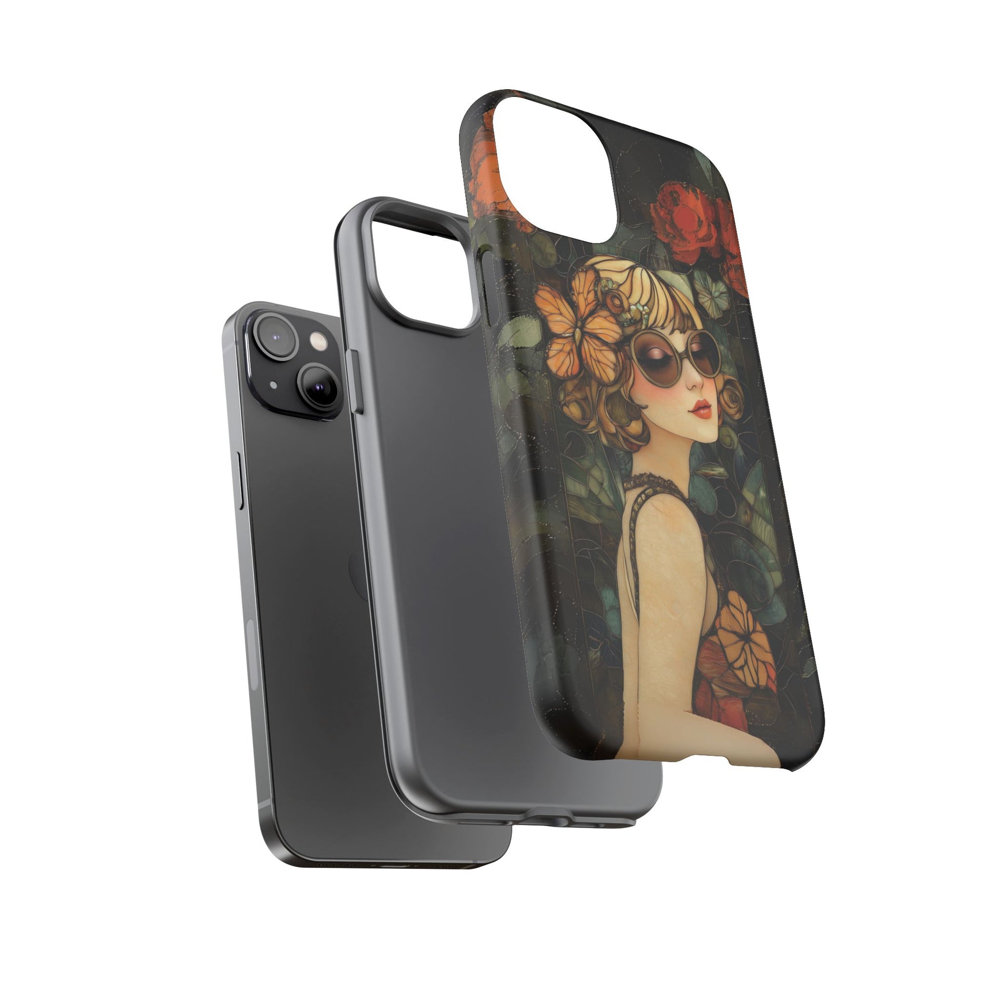 Butterfly Art Deco Flapper Woman Mosaic Phone Case 1920s Art Nouveau Design in Red Stained Glass Alphonse Mucha Style Gatsby Style Poster