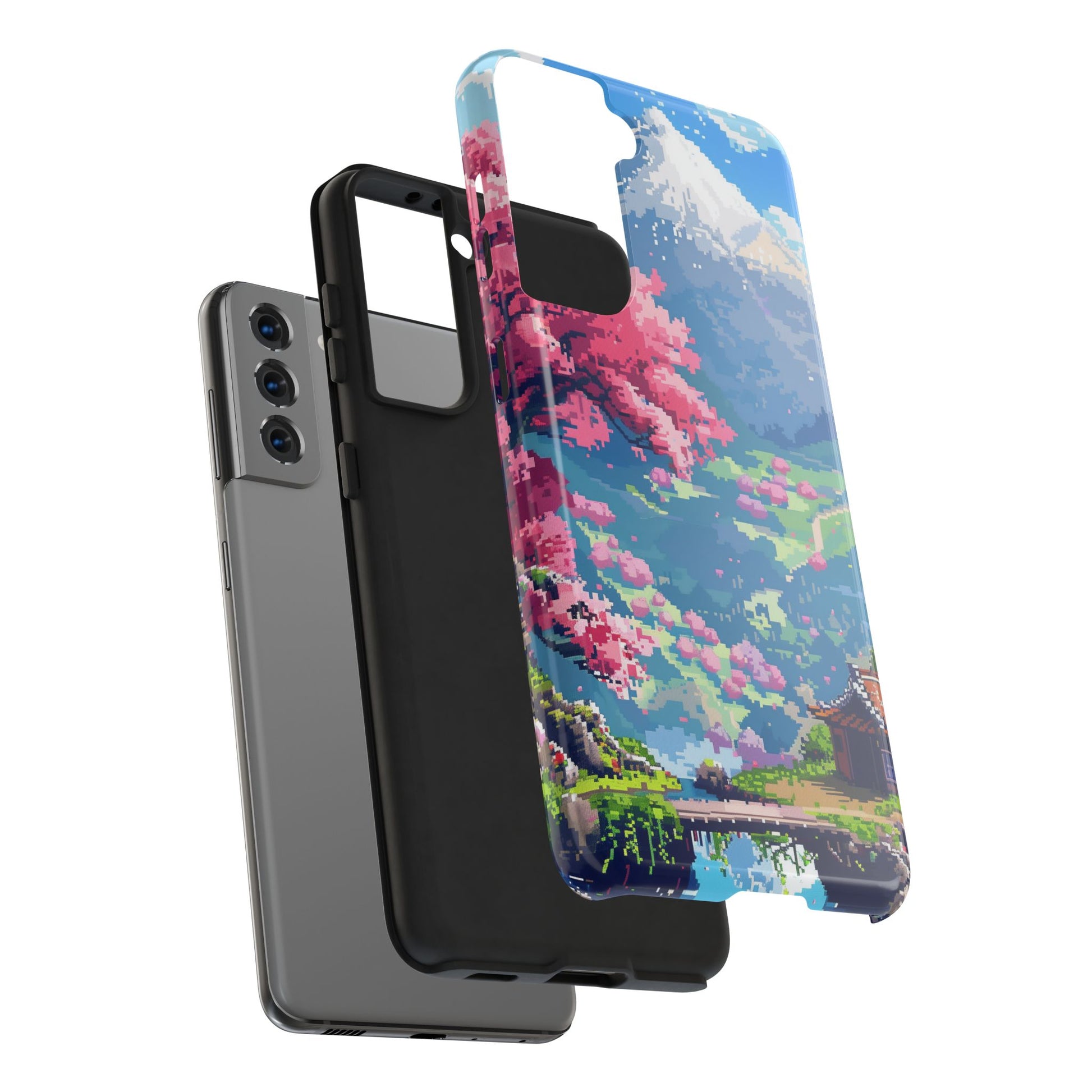 Pixel Art Video Game Landscapes Phone Case, Retro Gaming Pixelated Design, Geeky Gamer Phone Cover, Unique Video Game Art Accessories