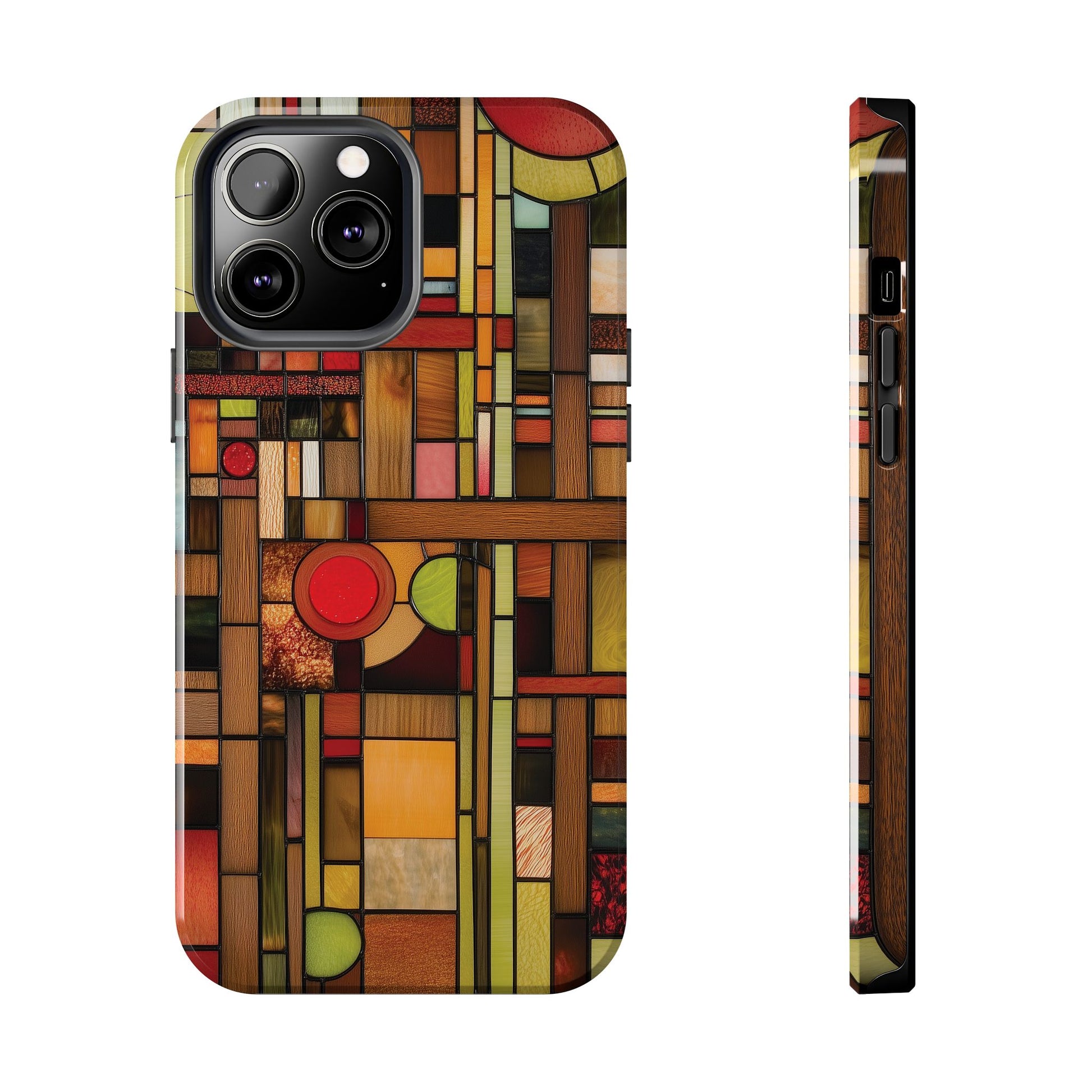 Stained Wood and Glass Phone Case Artistic iPhone Case Architectural Design, Art Deco iphone Case, iPhone 15 Pro Max