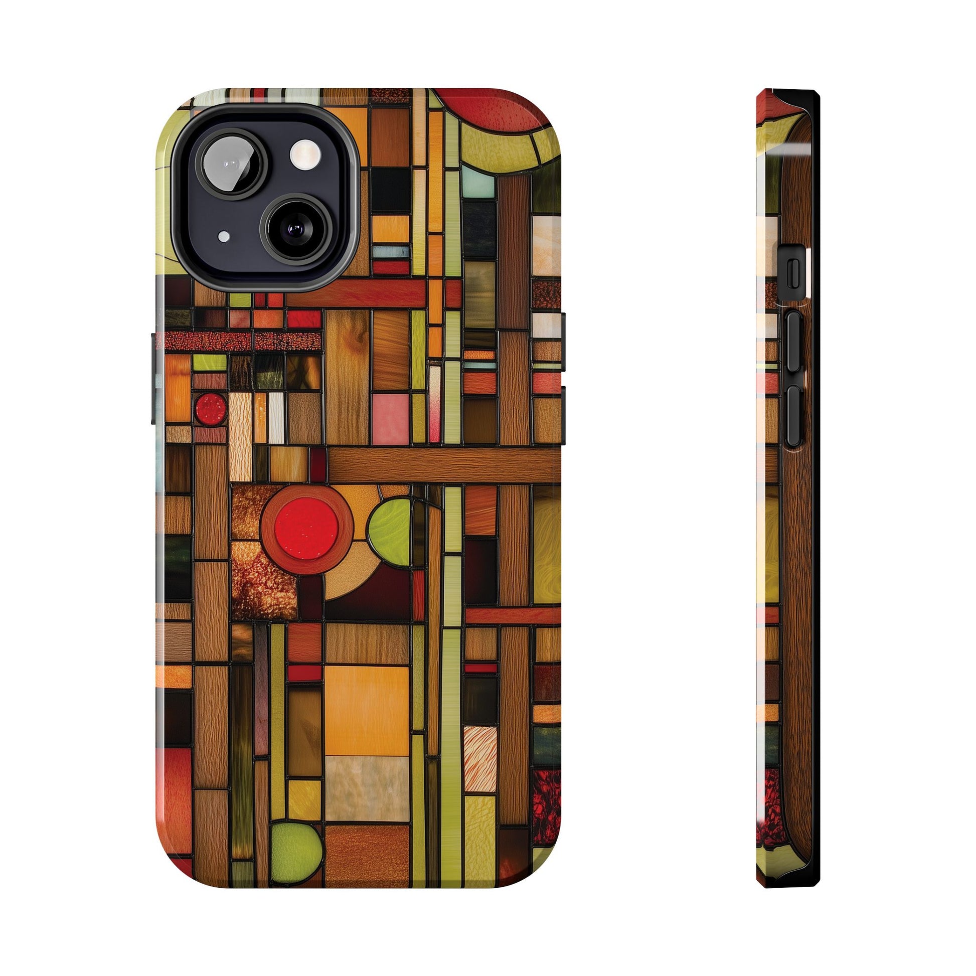 Stained Wood and Glass Phone Case Artistic iPhone Case Architectural Design, Art Deco iphone Case, iPhone 15 Pro Max