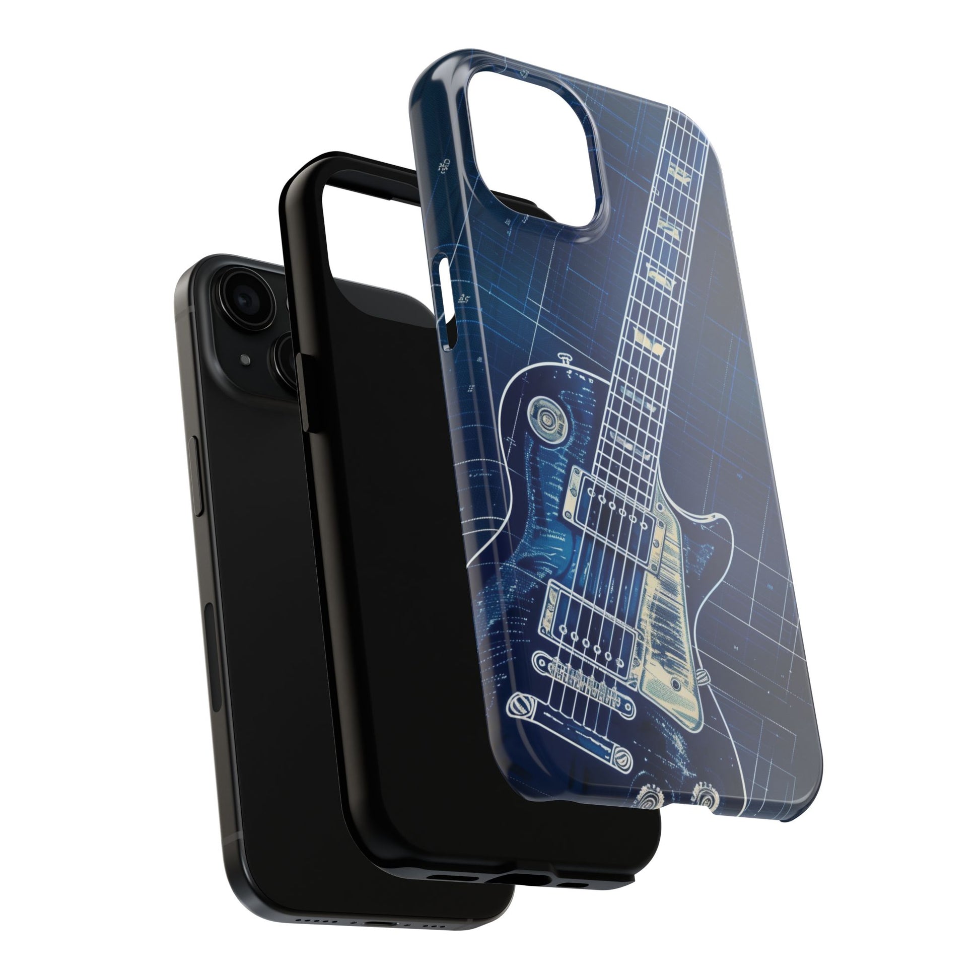 Guitar Phone Case, Guitar Blueprint iPhone Cover, Vintage Guitar Design, Custom iPhone Covers, Rock Music Phone Accessories, Musician Gift