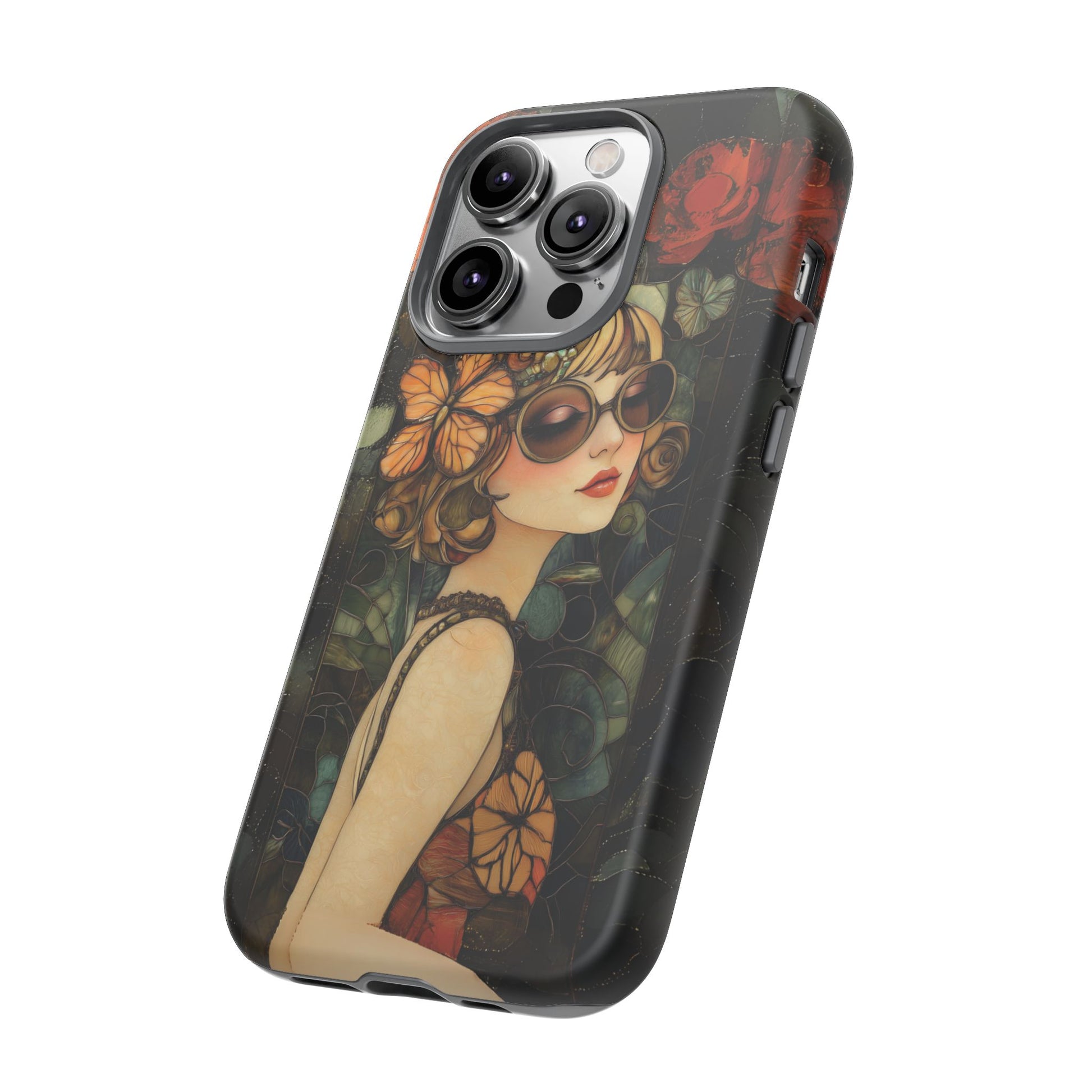 Butterfly Art Deco Flapper Woman Mosaic Phone Case 1920s Art Nouveau Design in Red Stained Glass Alphonse Mucha Style Gatsby Style Poster